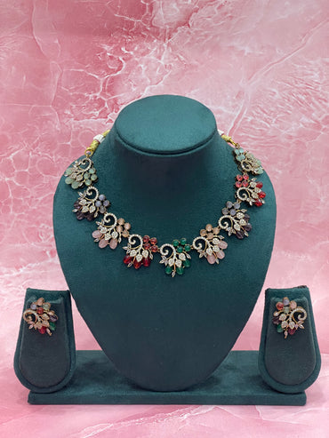 Floral Cluster Multistone Necklace Set