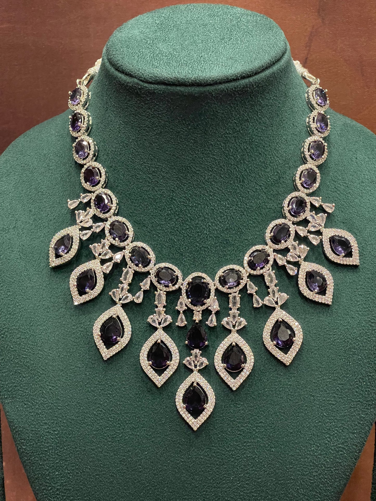 Midnight Blue Crystal Drop Necklace Set