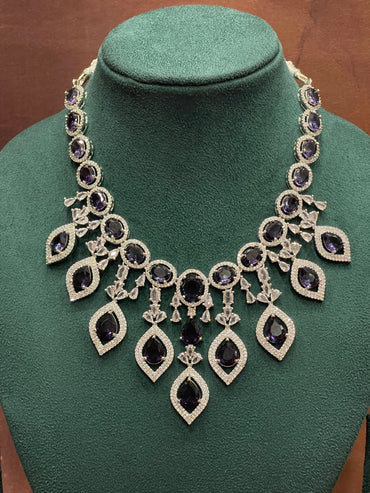 Midnight Blue Crystal Drop Necklace Set