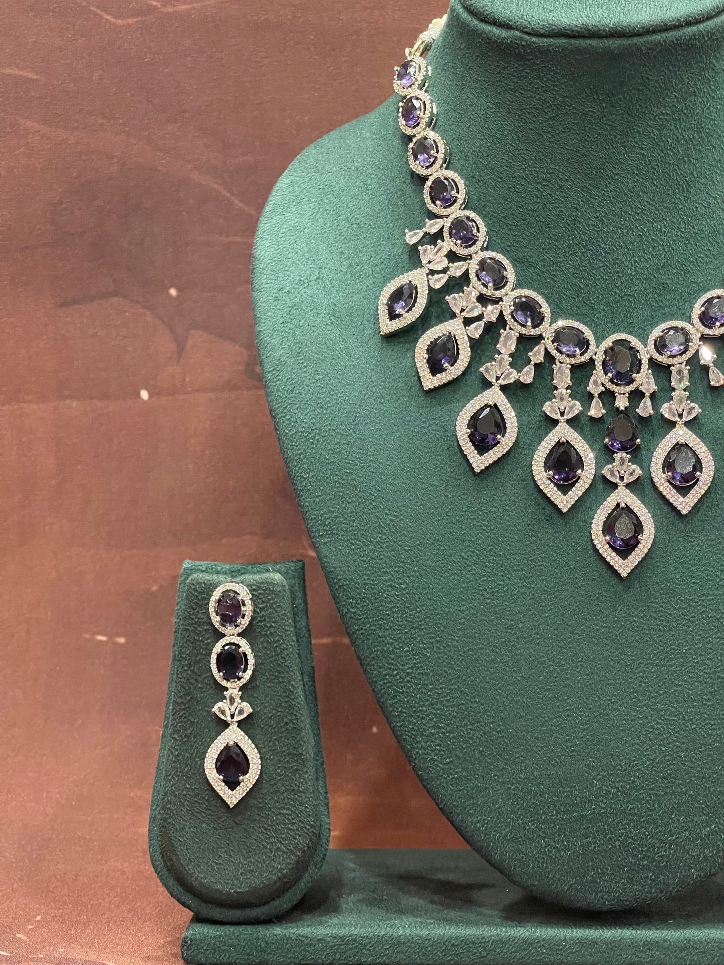 Midnight Blue Crystal Drop Necklace Set