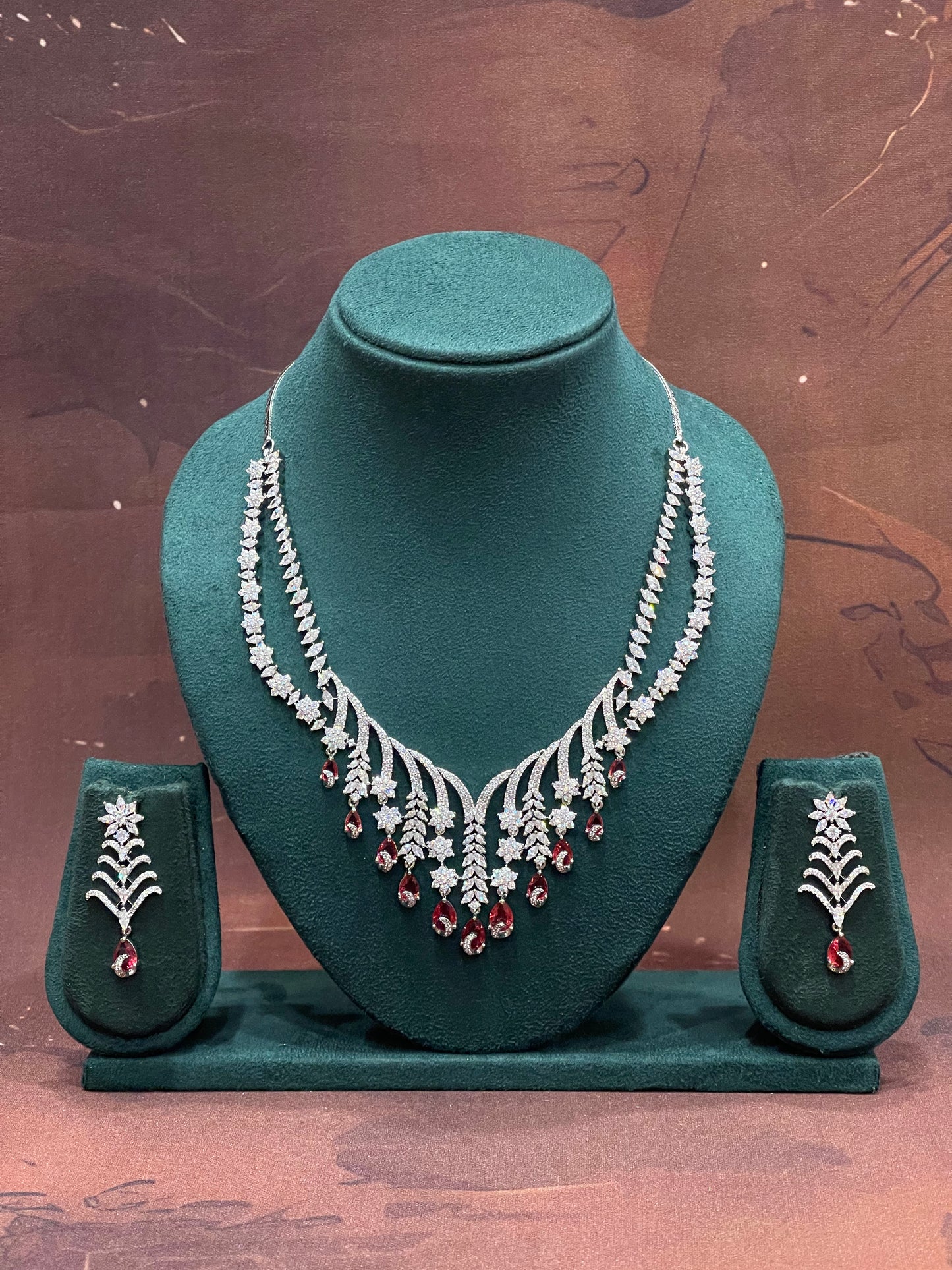 Ruby Rainfall Vine Necklace Set