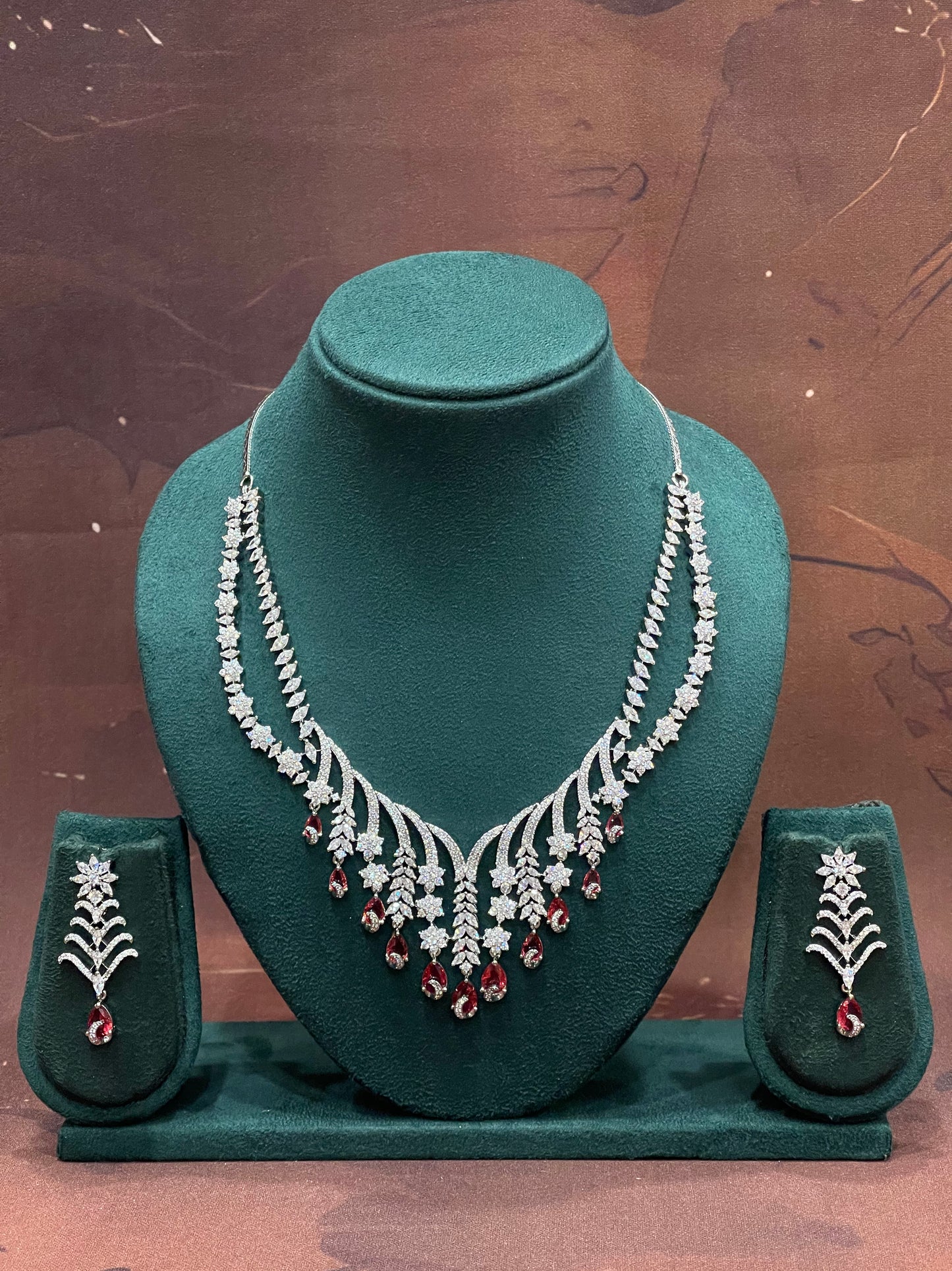 Ruby Rainfall Vine Necklace Set