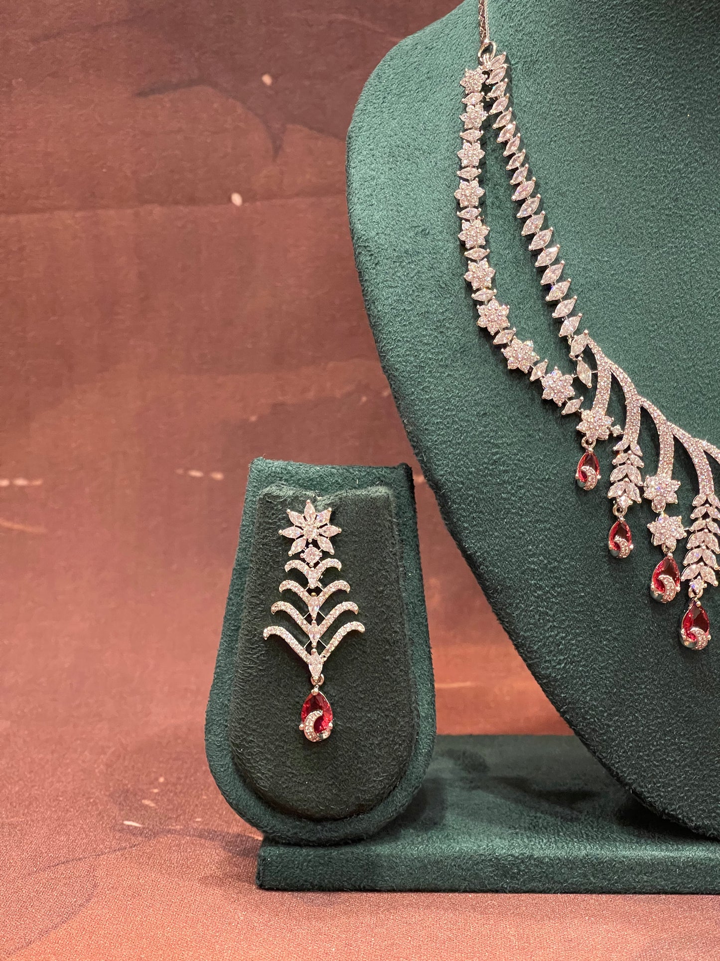 Ruby Rainfall Vine Necklace Set