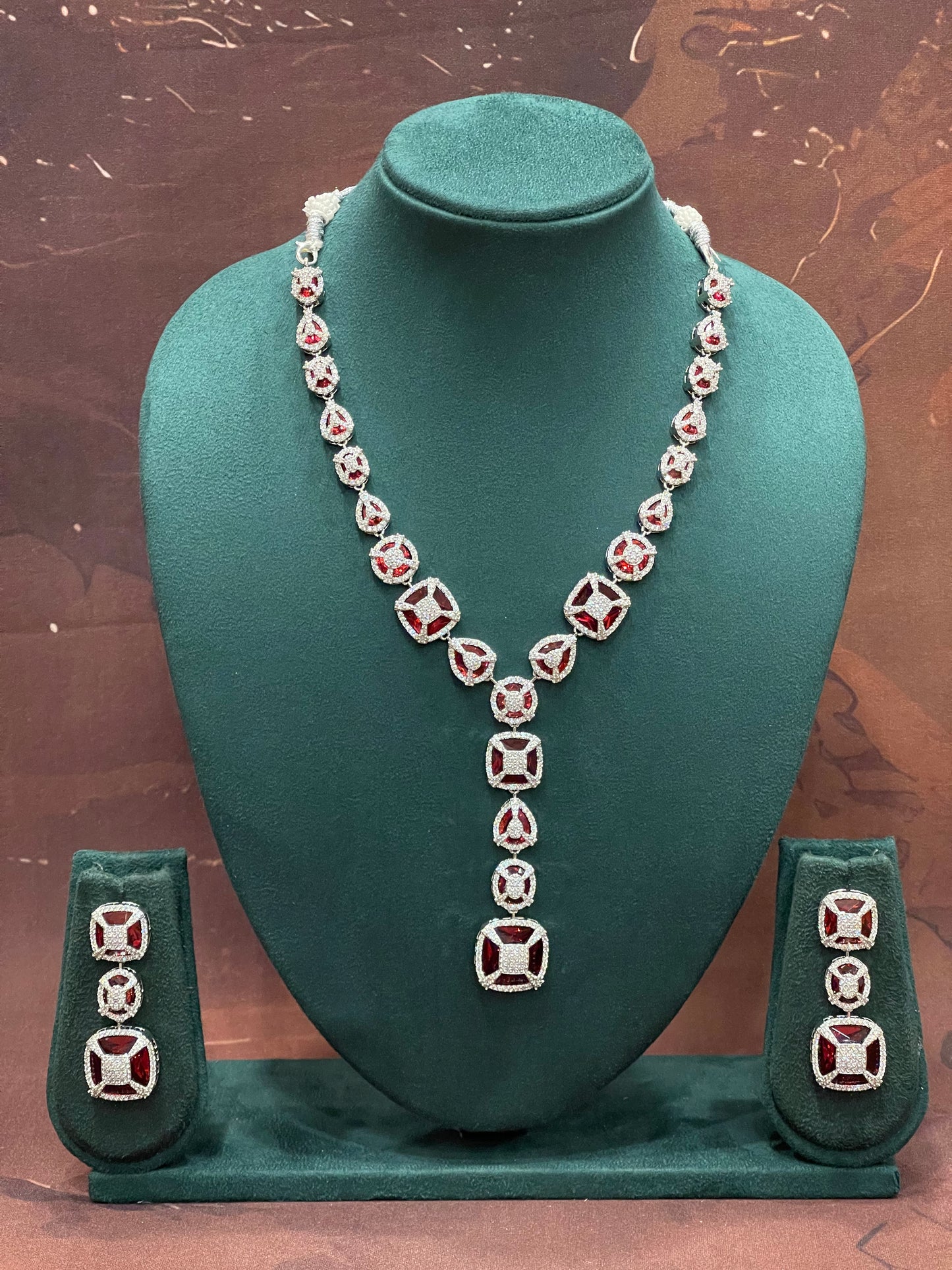 Regal Ruby Geometry Necklace Set