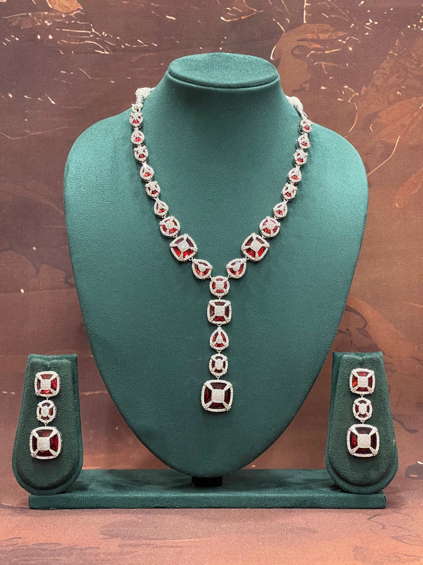 Regal Ruby Geometry Necklace Set