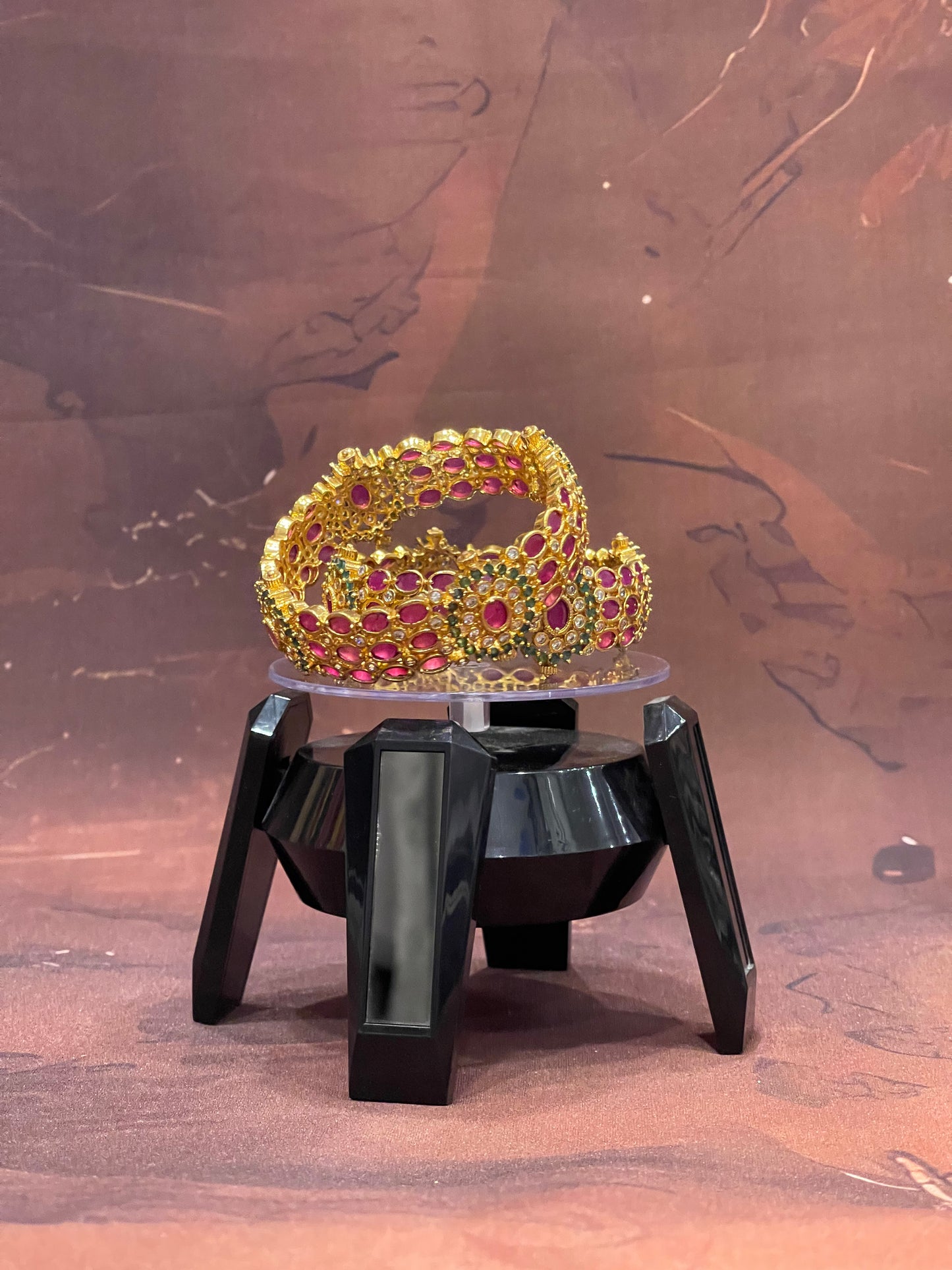 Ruby-Studded Floral Bangles