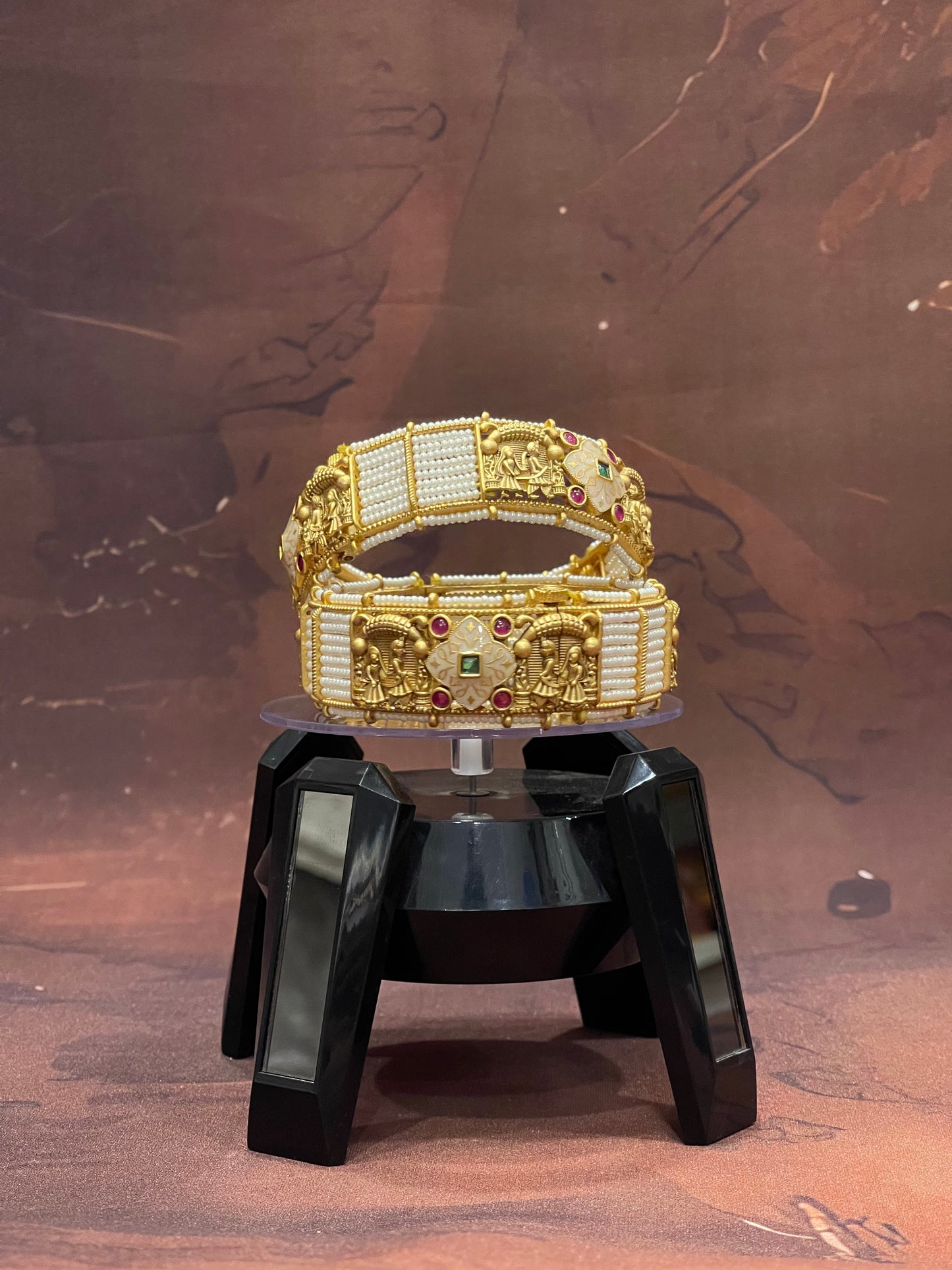 Gold Pearl Kada Bangles