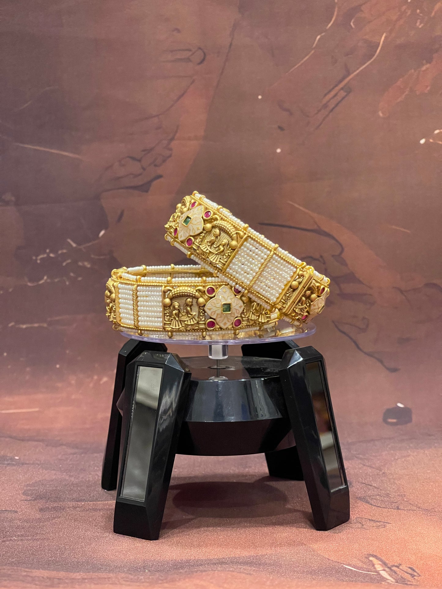 Gold Pearl Kada Bangles