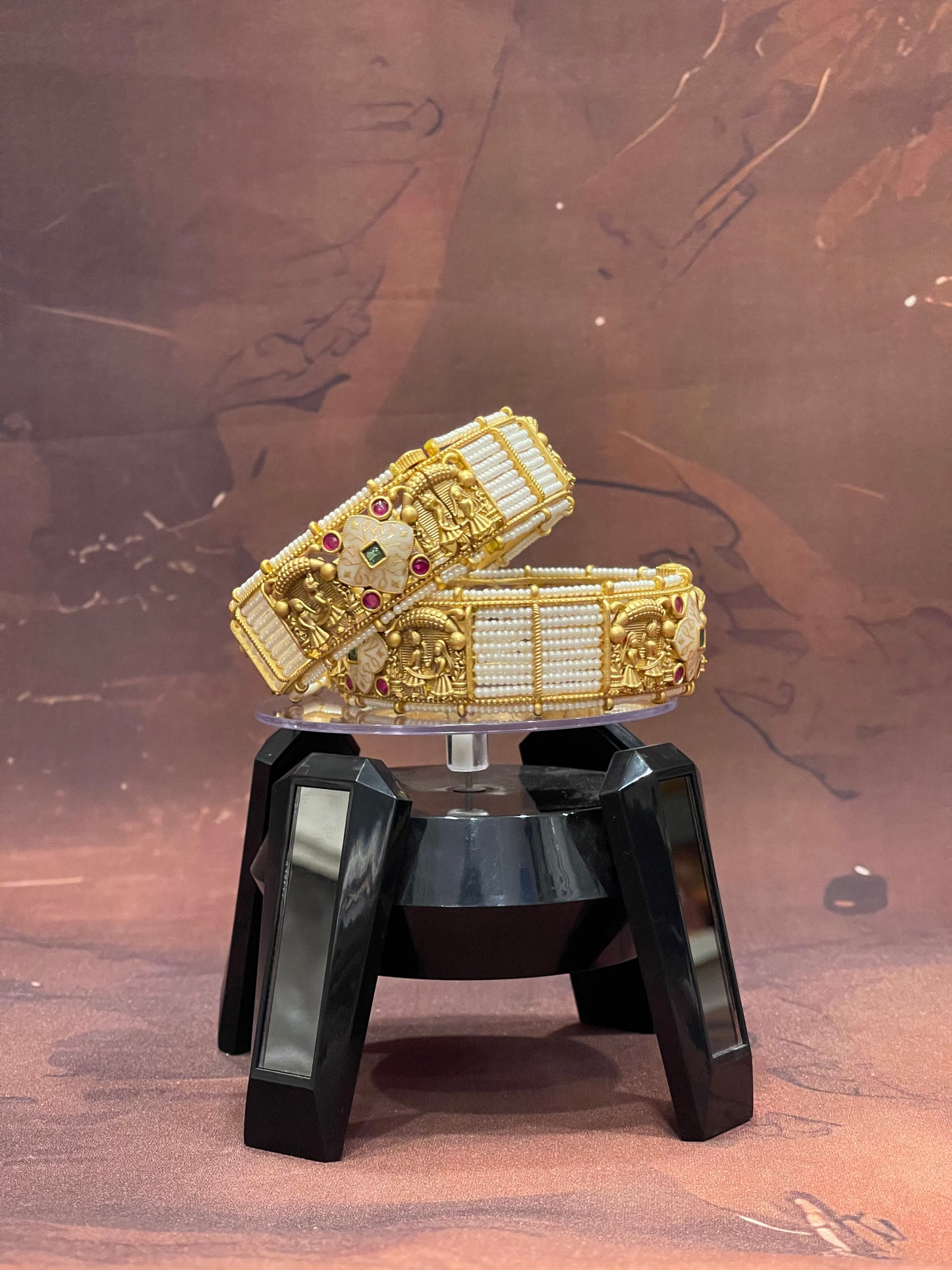 Gold Pearl Kada Bangles