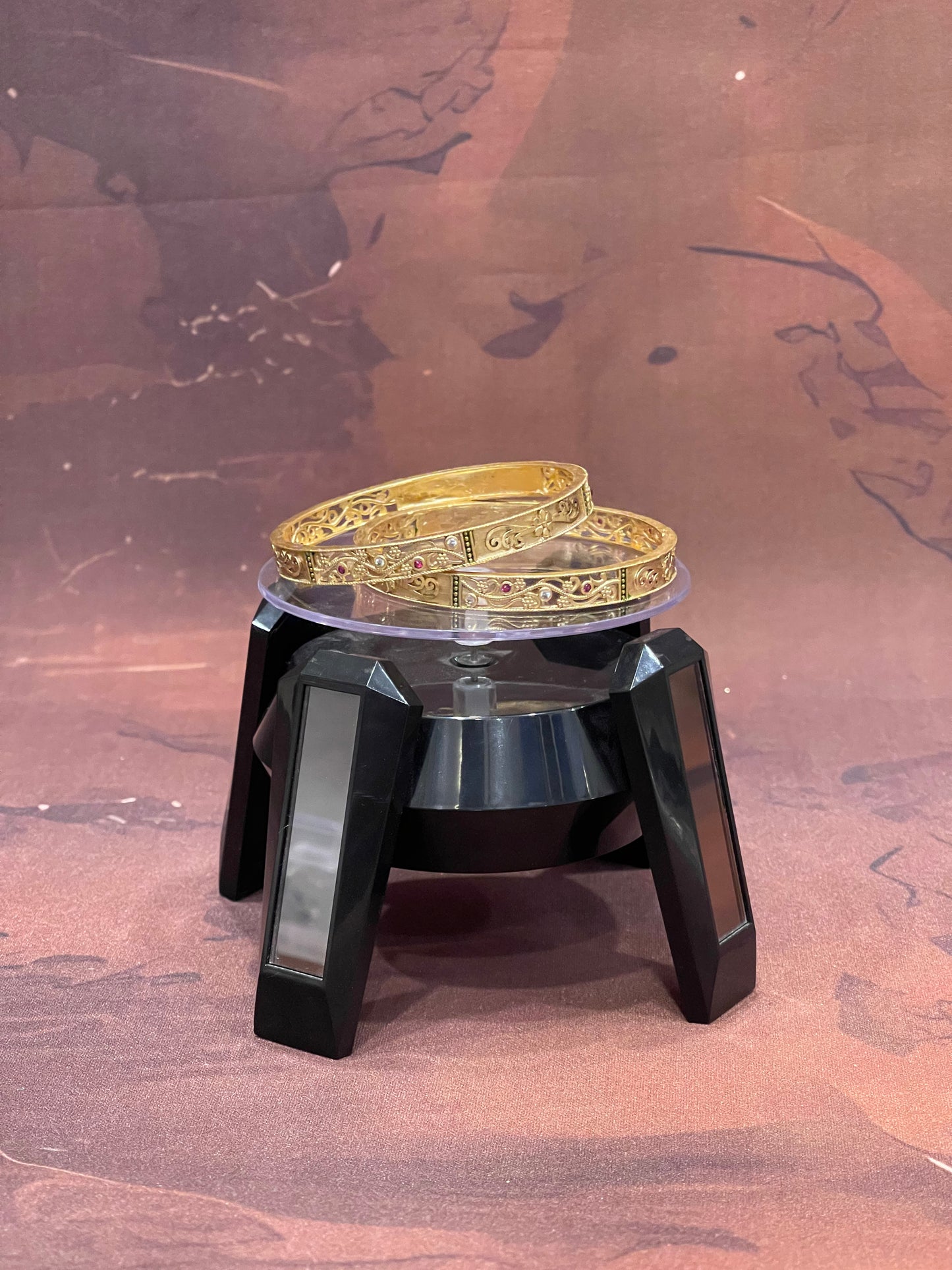 Etched Gold Bangles with Ruby Accents