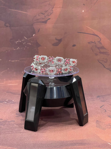 Silver Bangles with Ruby Pink Stones