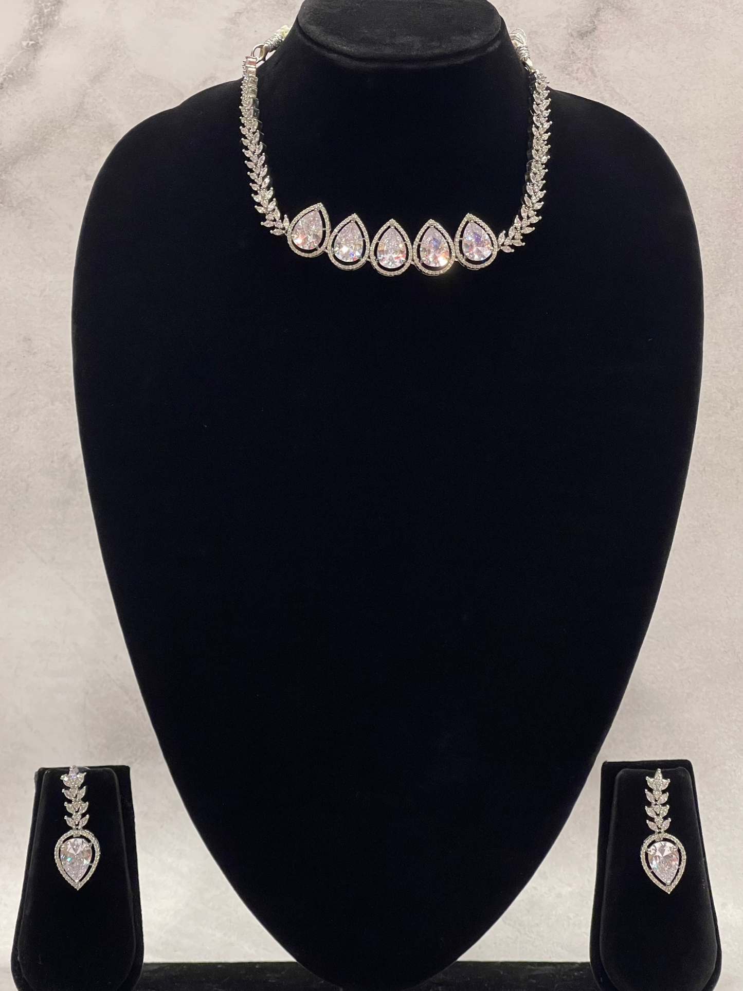 Crystal Drop Choker Necklace Set