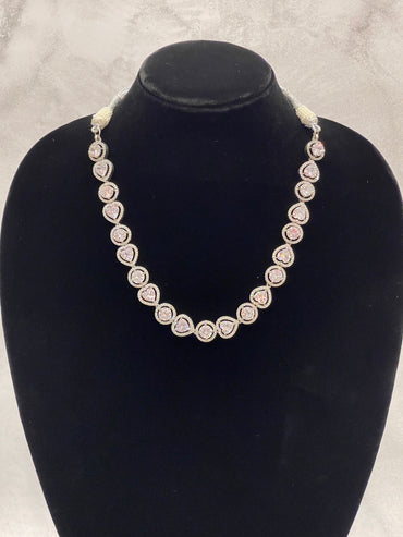 Teardrop Radiance – Diamond-Cut CZ Necklace Set in Silver Finish