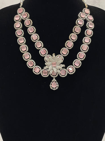 Blush Pink Crystal Bridal Necklace Set