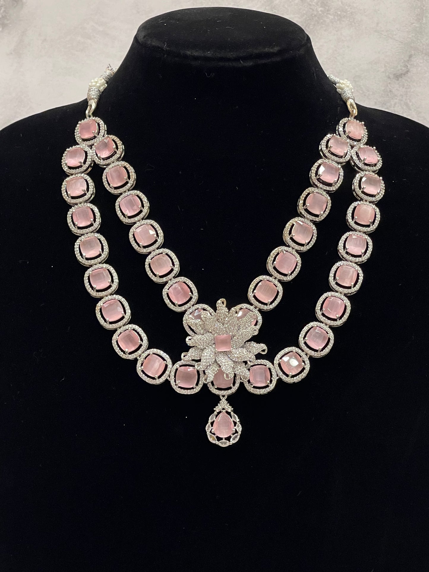 Blush Pink Crystal Bridal Necklace Set