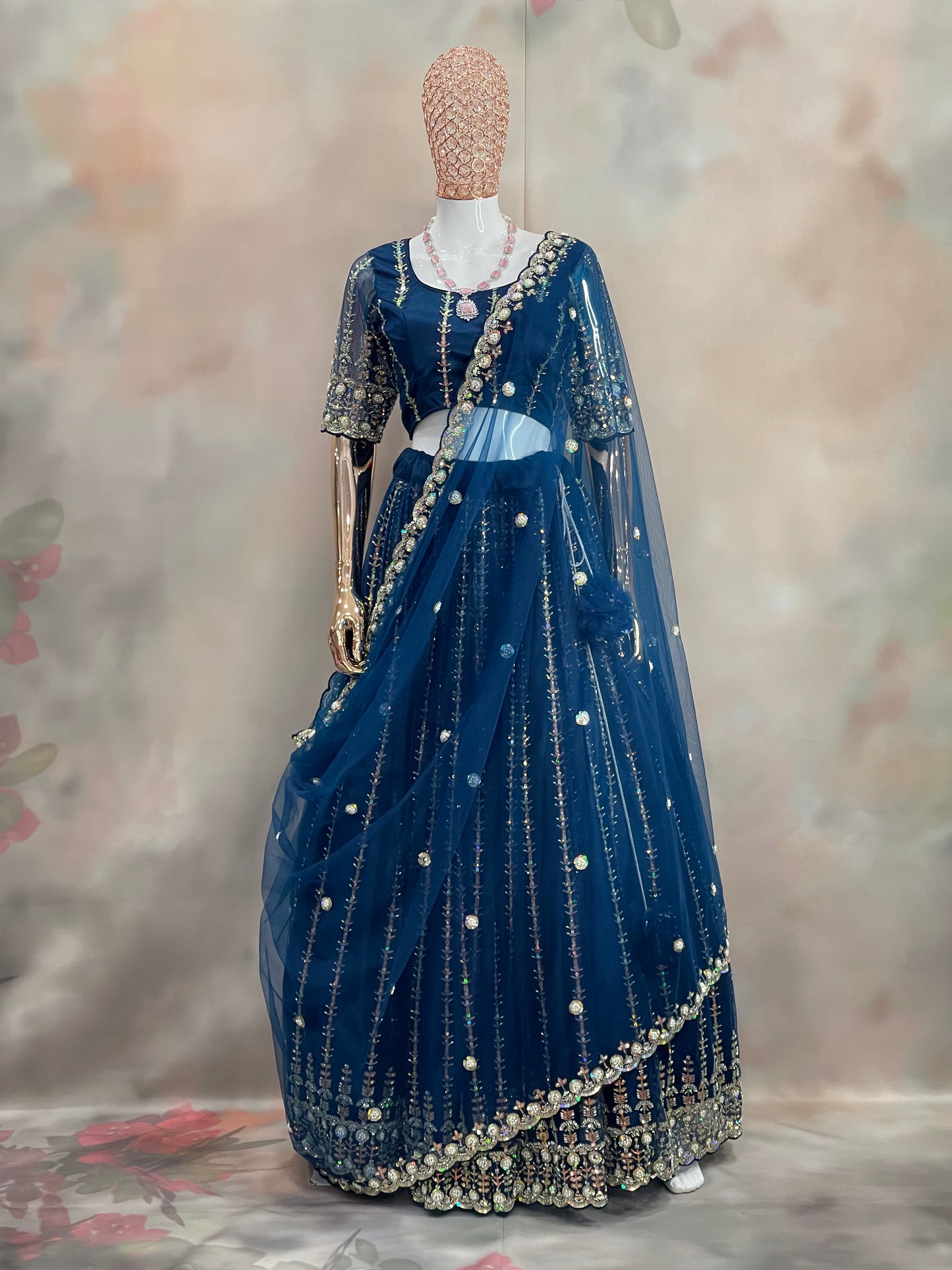 Midnight Sparkle – Navy Blue Embroidered Lehenga