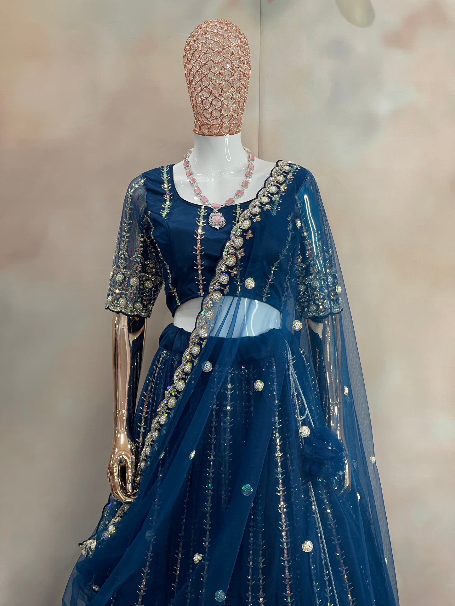 Midnight Sparkle – Navy Blue Embroidered Lehenga