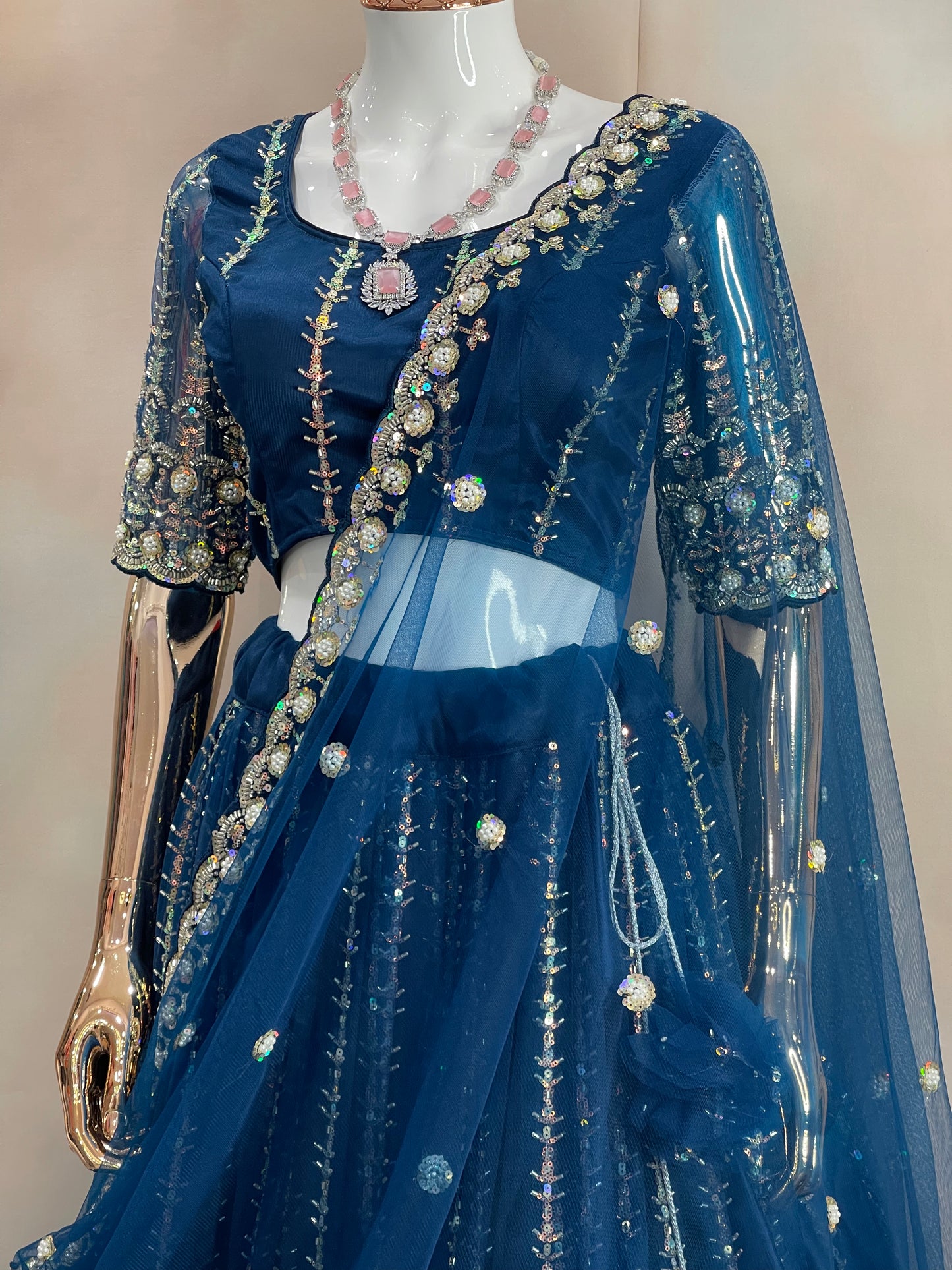 Midnight Sparkle – Navy Blue Embroidered Lehenga