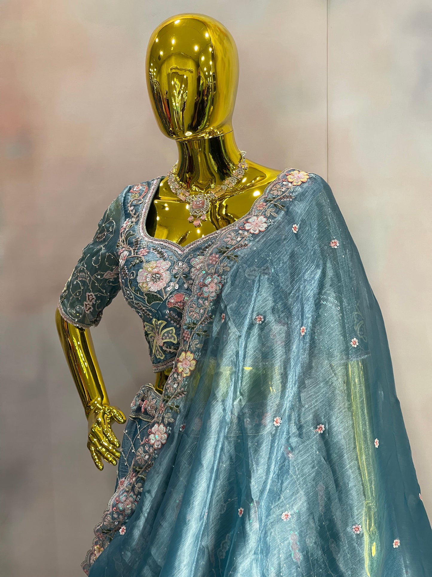 Ocean Bloom – Blue Floral Embroidered Lehenga