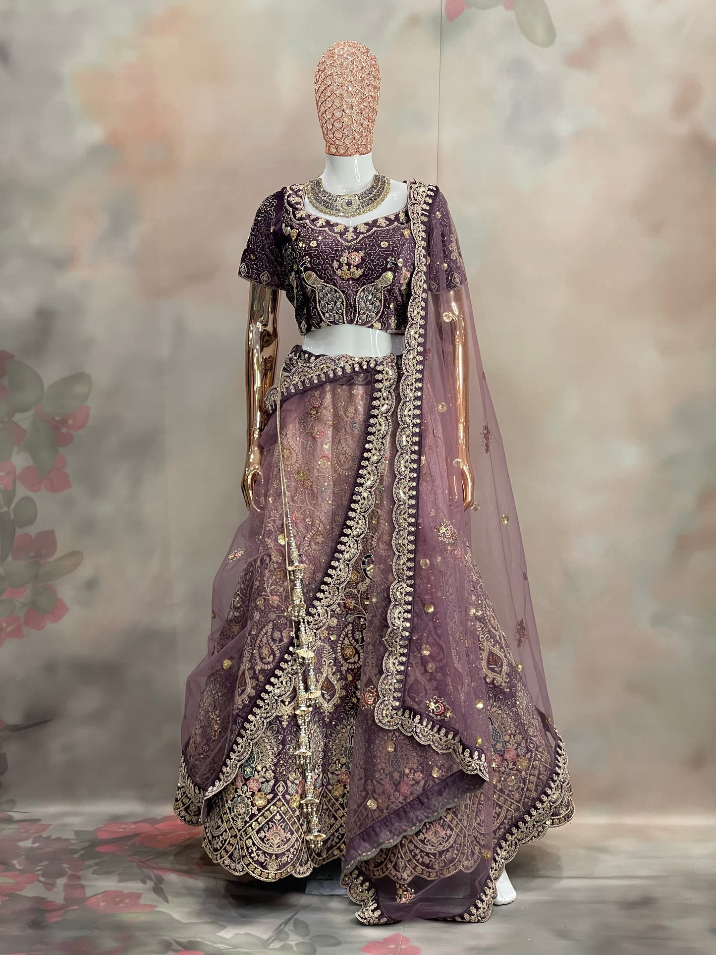 Royal Plum – Deep Purple Velvet Embroidered Lehenga Set