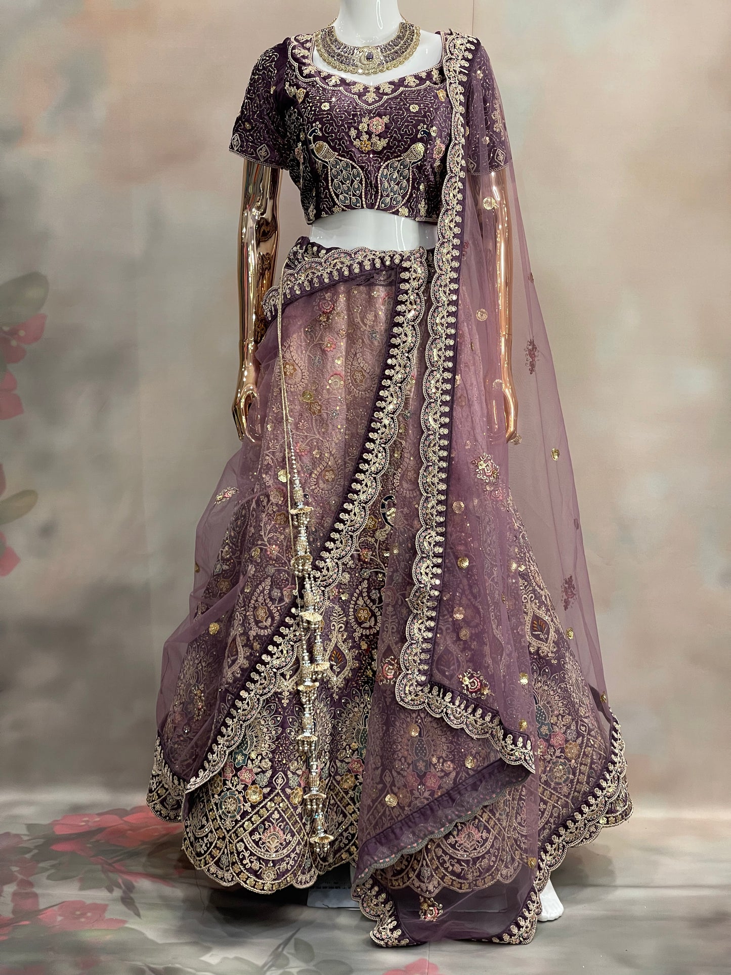 Royal Plum – Deep Purple Velvet Embroidered Lehenga Set