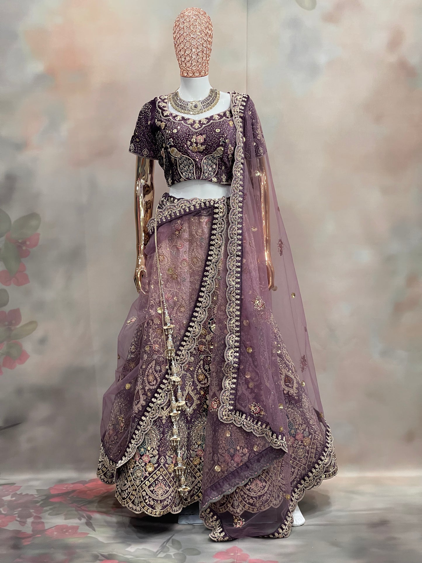 Royal Plum – Deep Purple Velvet Embroidered Lehenga Set