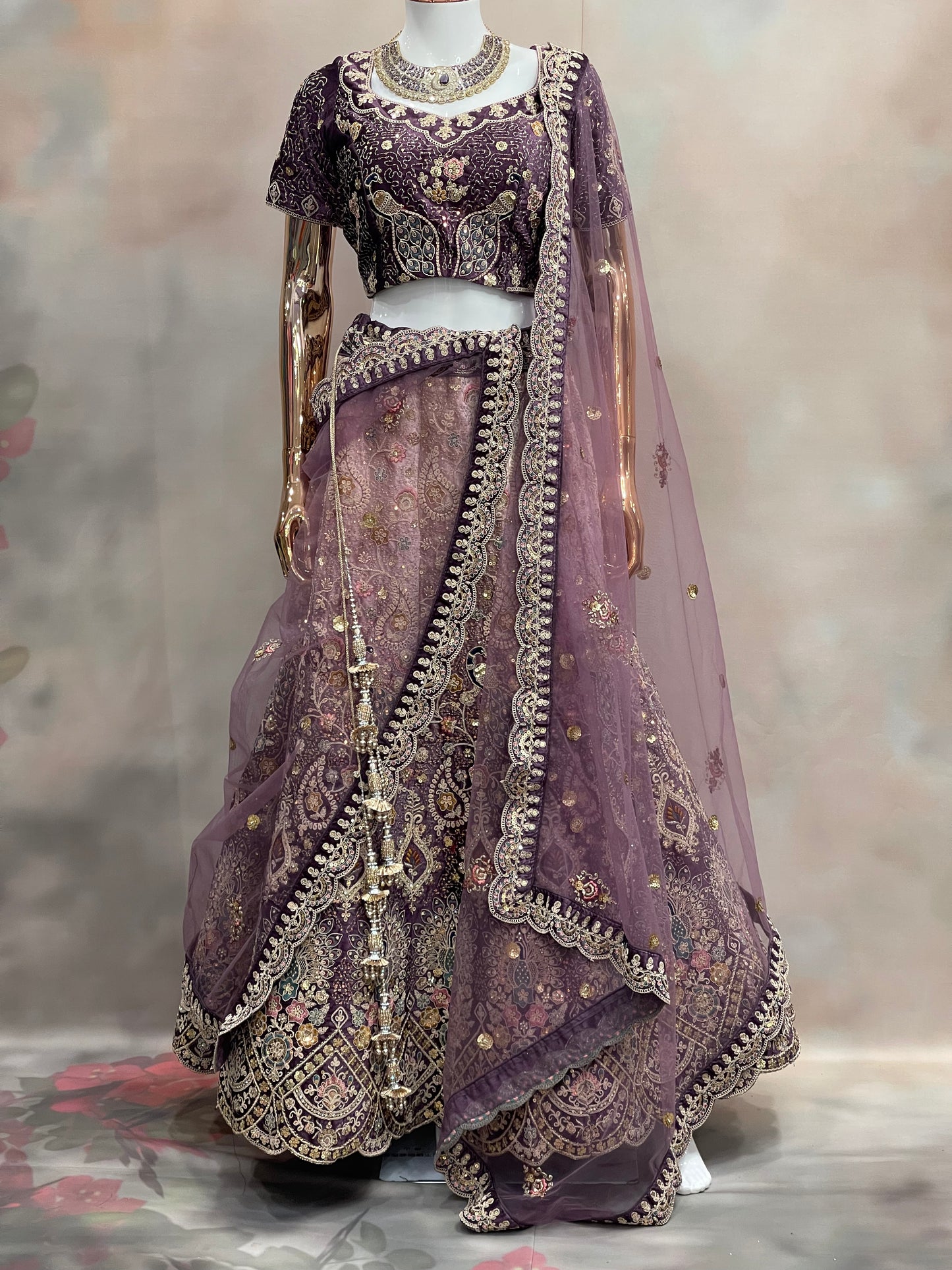 Royal Plum – Deep Purple Velvet Embroidered Lehenga Set