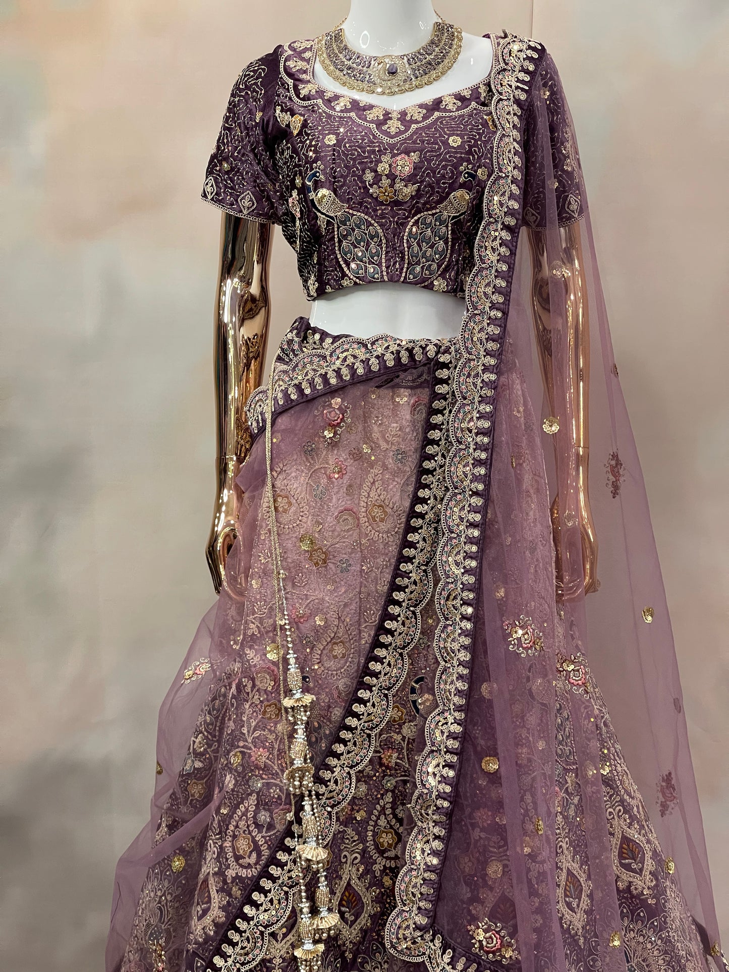 Royal Plum – Deep Purple Velvet Embroidered Lehenga Set