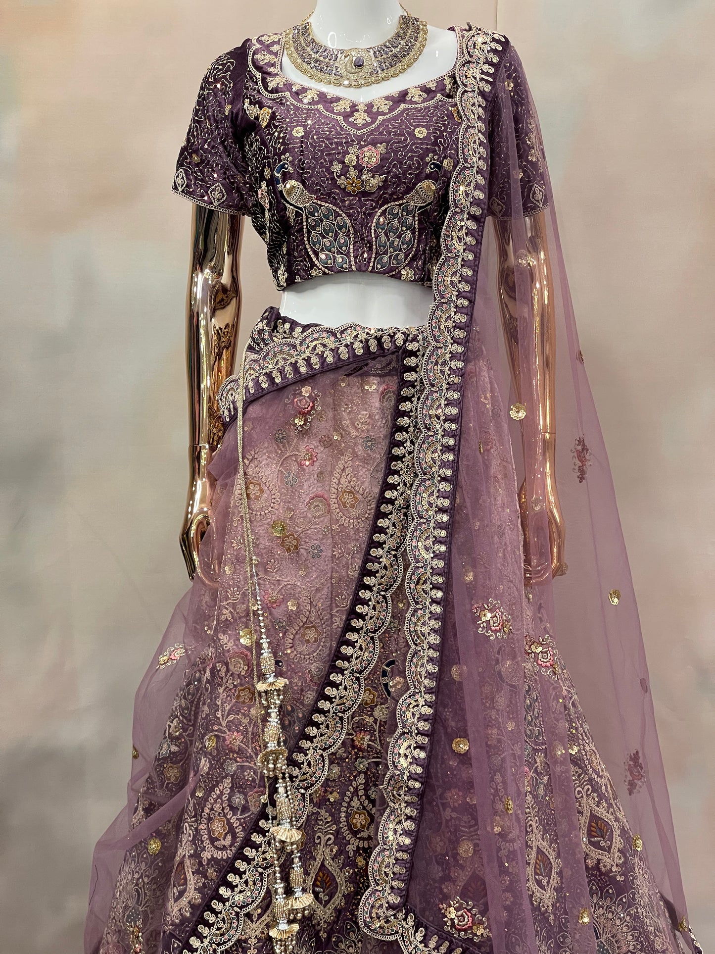 Royal Plum – Deep Purple Velvet Embroidered Lehenga Set
