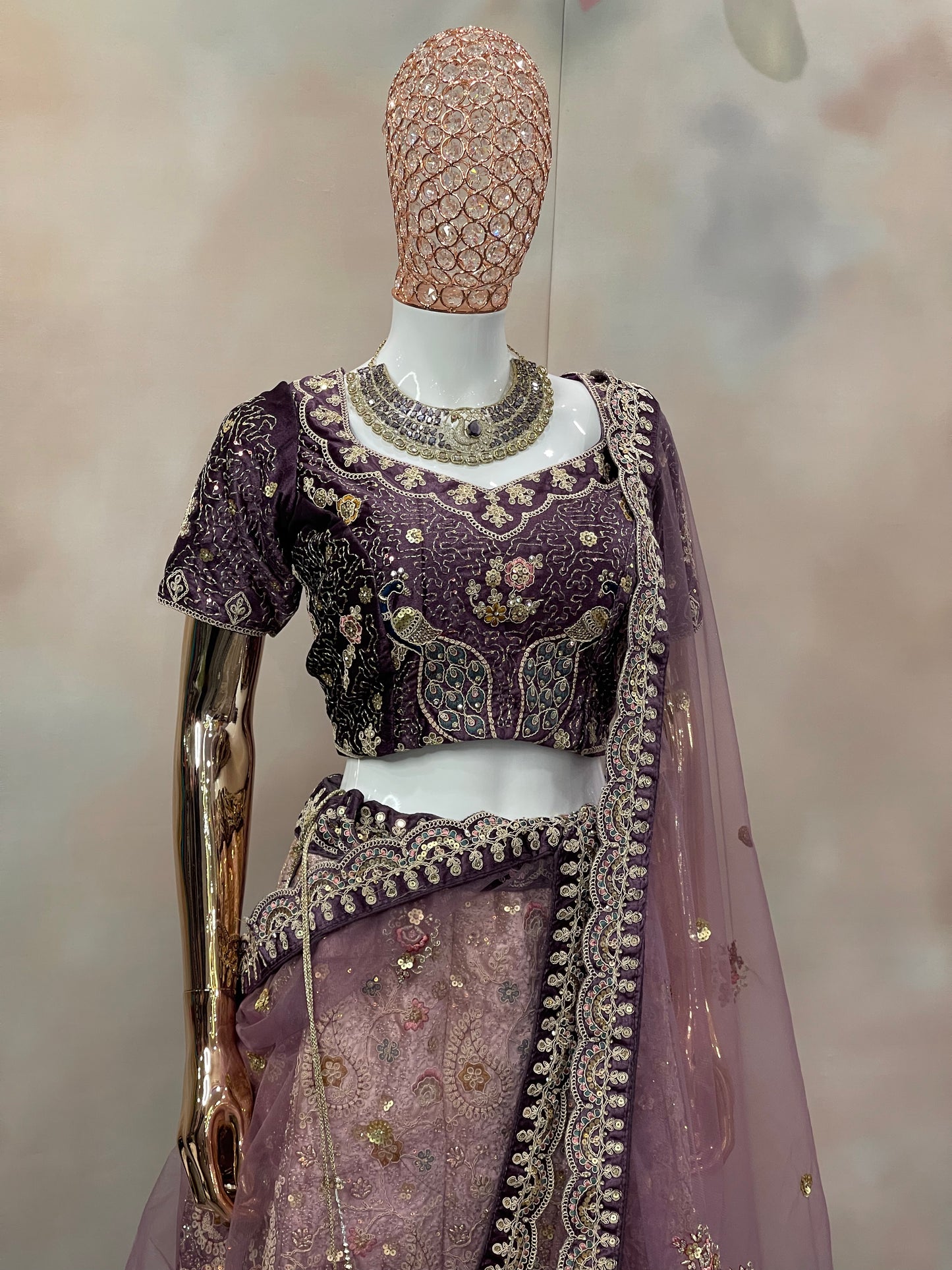 Royal Plum – Deep Purple Velvet Embroidered Lehenga Set