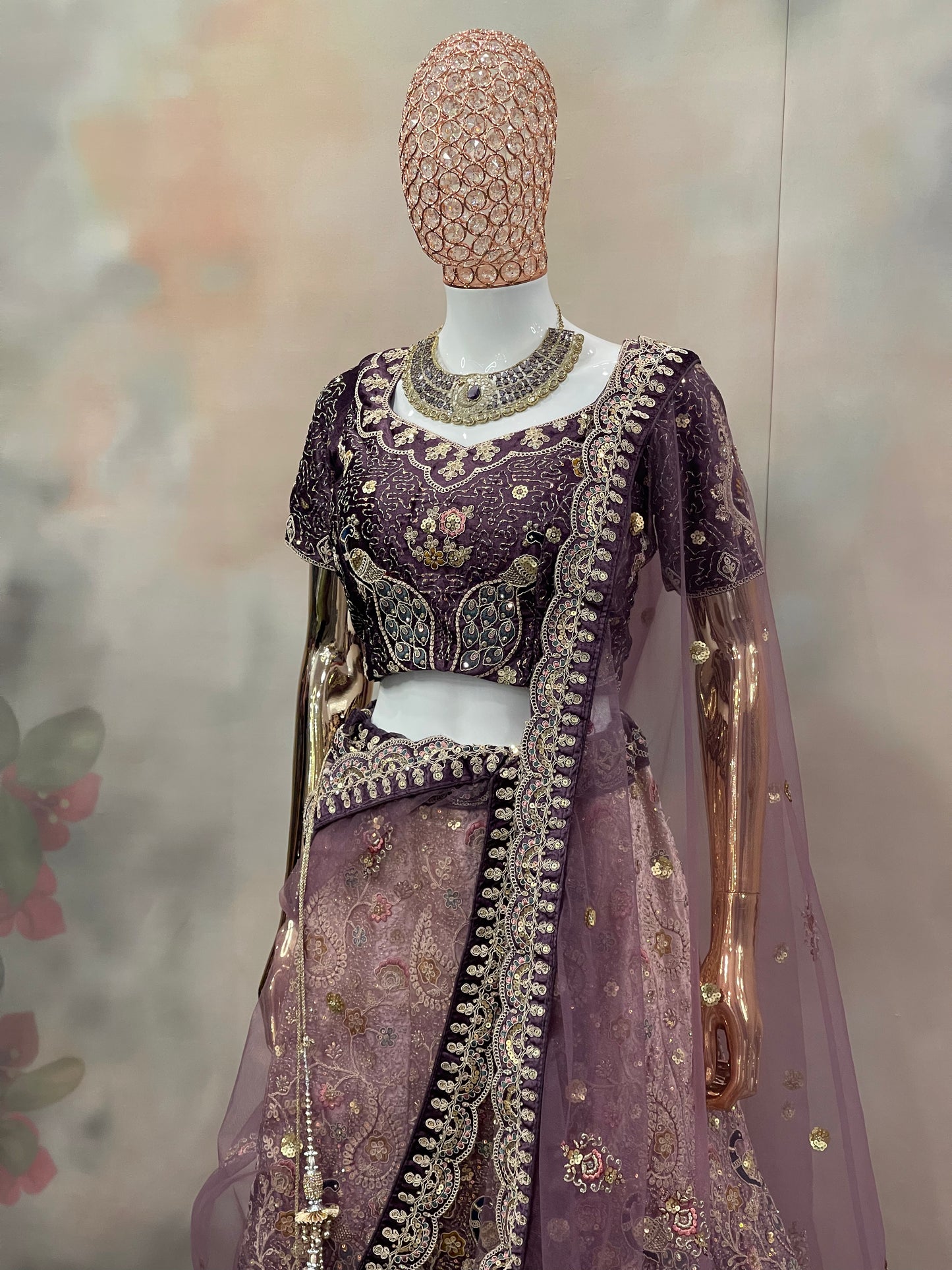 Royal Plum – Deep Purple Velvet Embroidered Lehenga Set