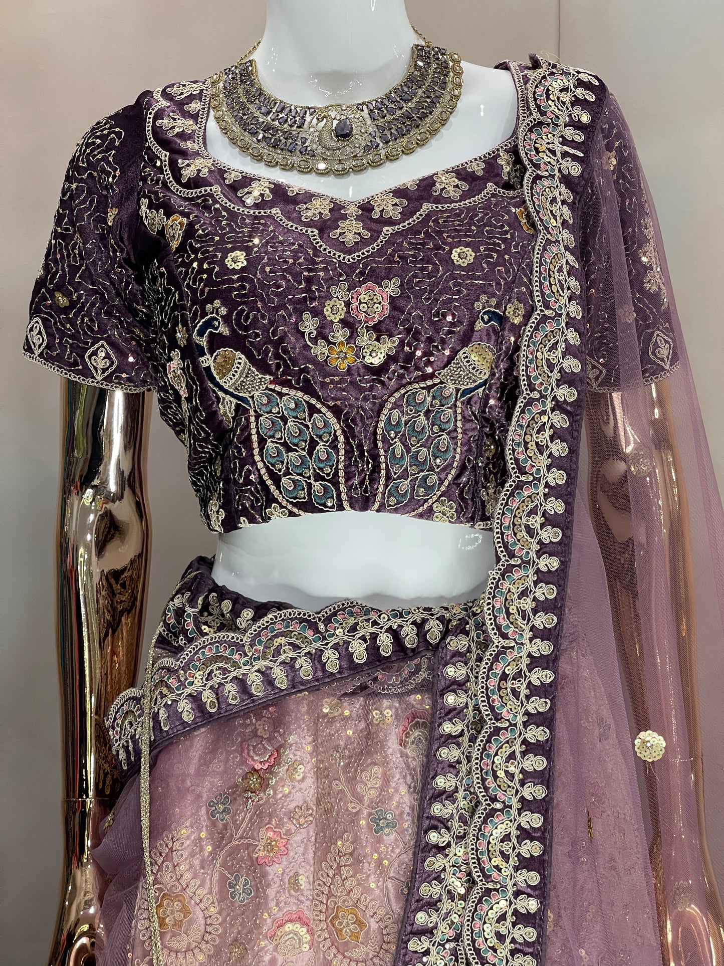Royal Plum – Deep Purple Velvet Embroidered Lehenga Set