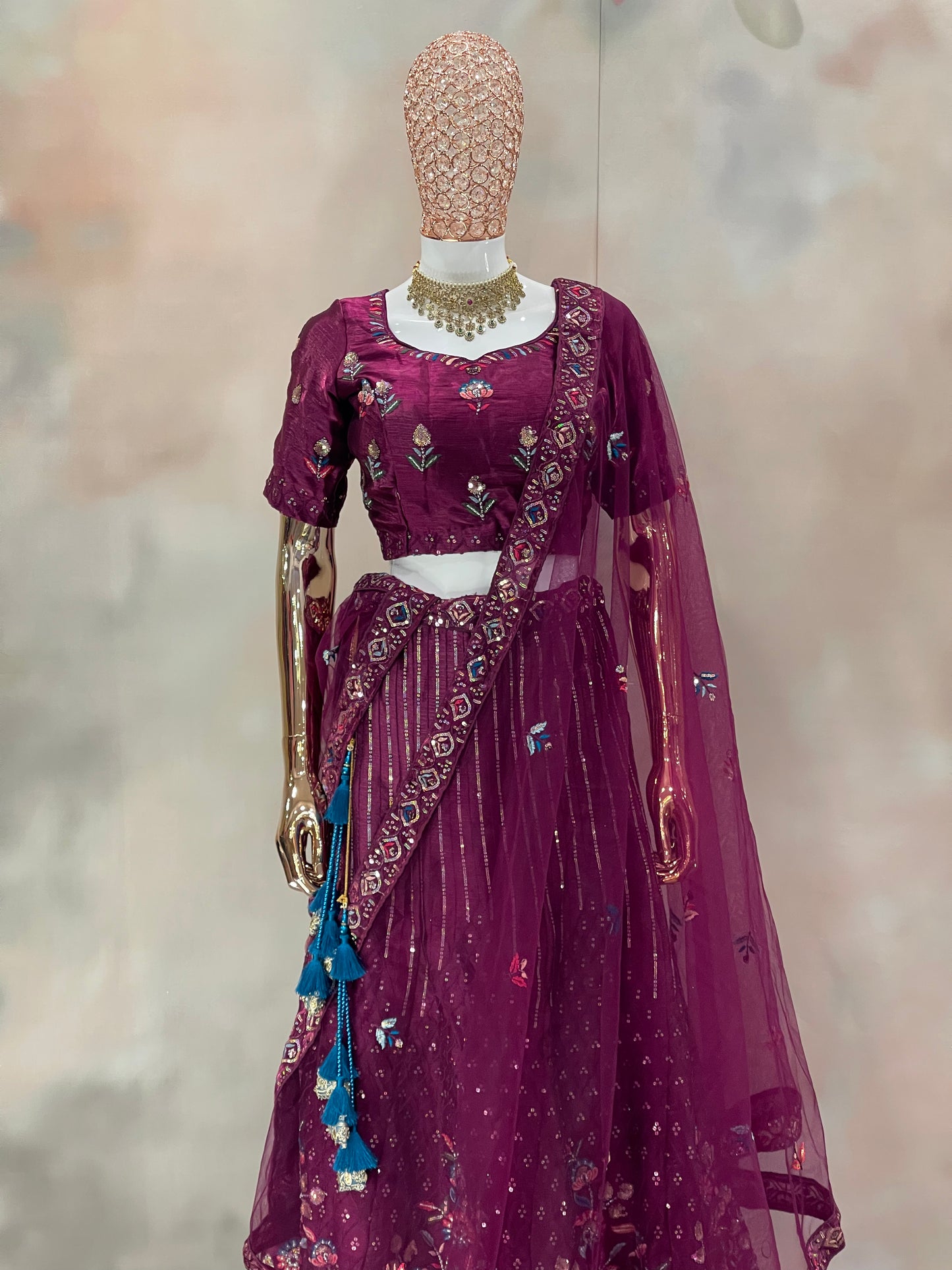 Plum Royale – Embroidered Velvet Bridal Lehenga