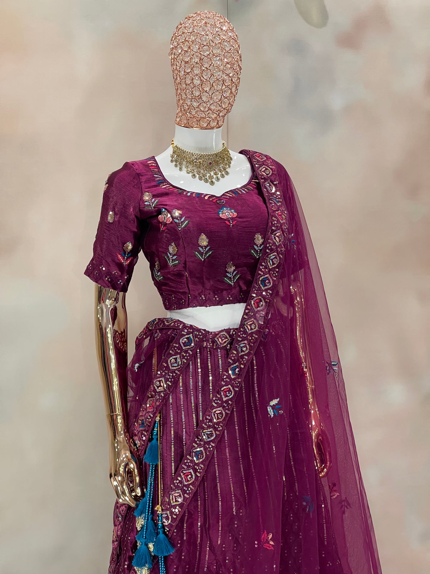Plum Royale – Embroidered Velvet Bridal Lehenga