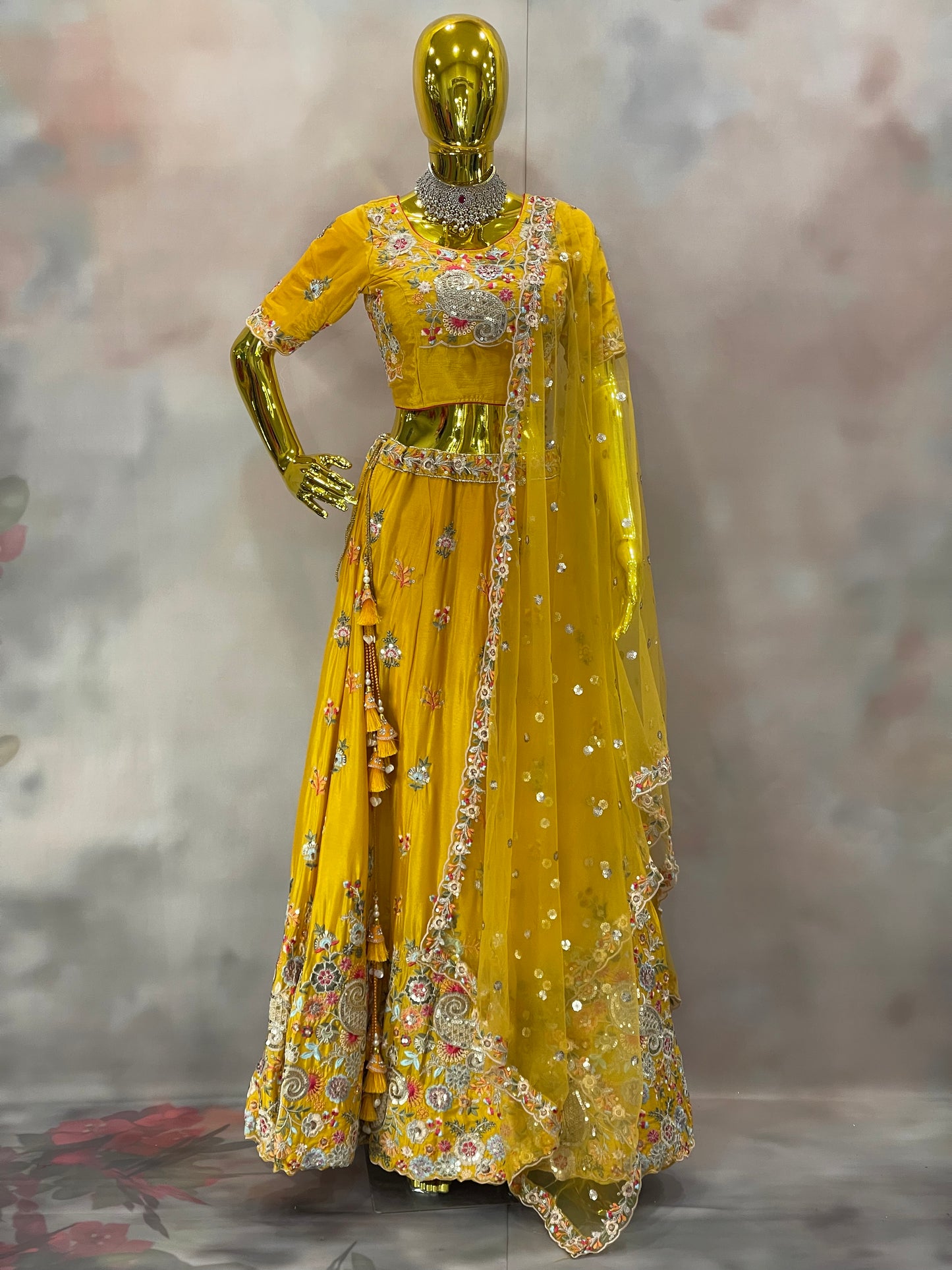 Golden Radiance – Yellow Floral Embroidered Lehenga set