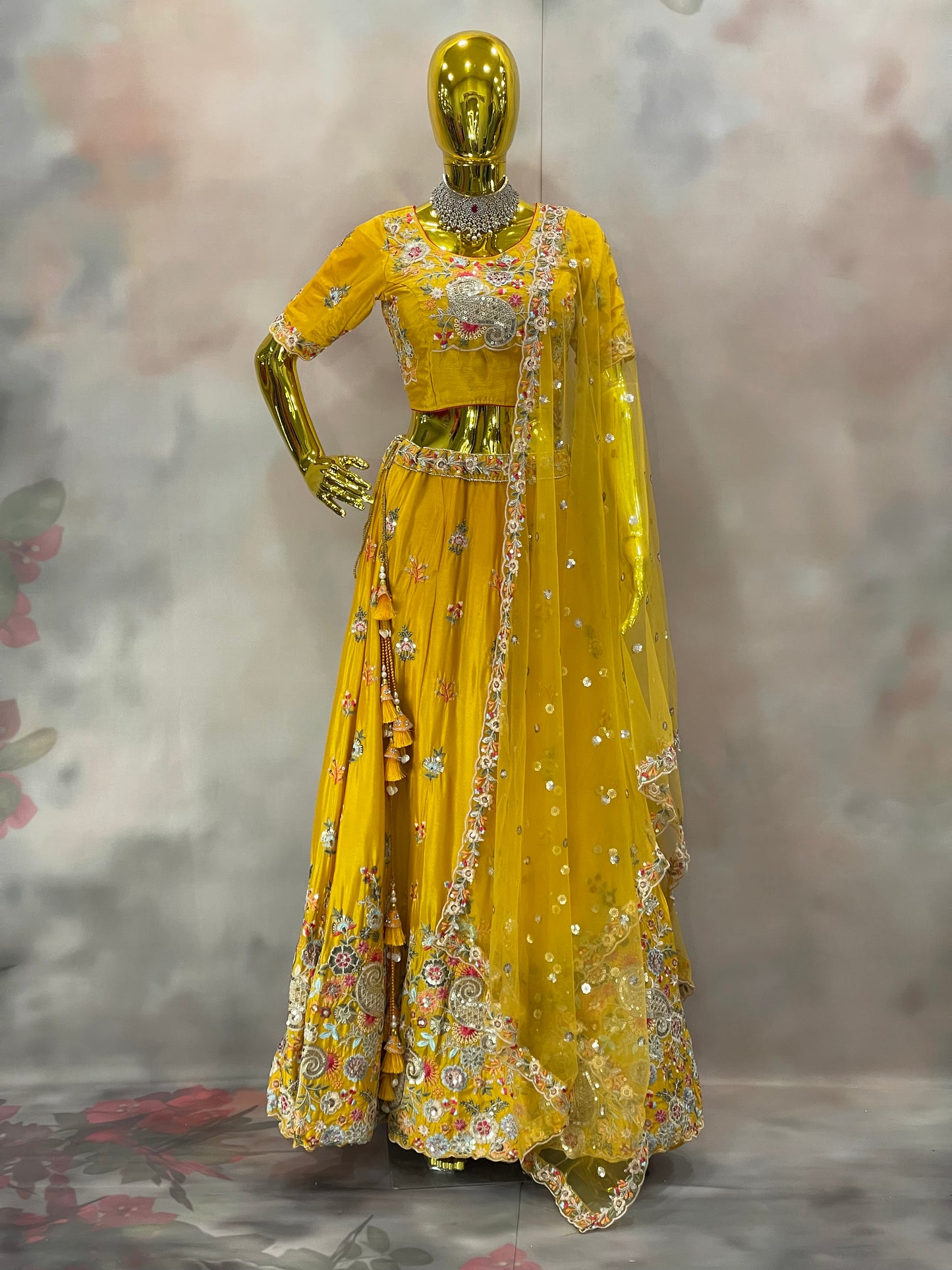 Golden Radiance – Yellow Floral Embroidered Lehenga set