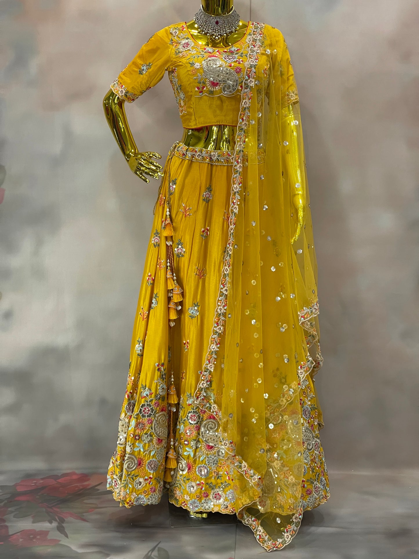 Golden Radiance – Yellow Floral Embroidered Lehenga set