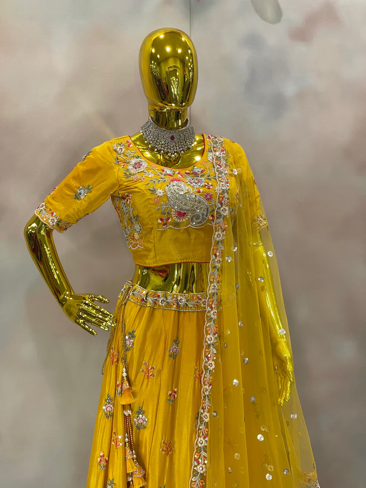Golden Radiance – Yellow Floral Embroidered Lehenga set