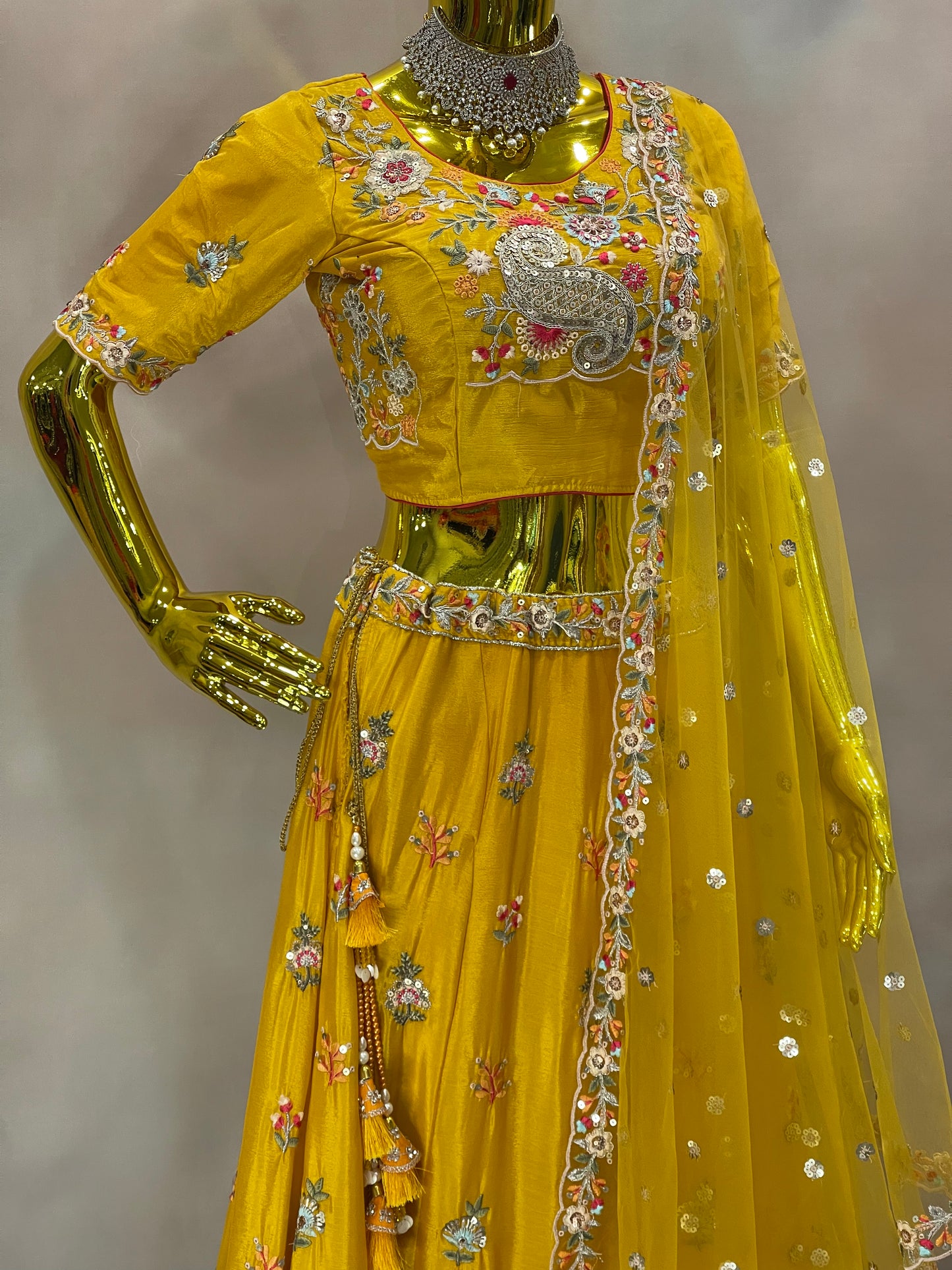 Golden Radiance – Yellow Floral Embroidered Lehenga set