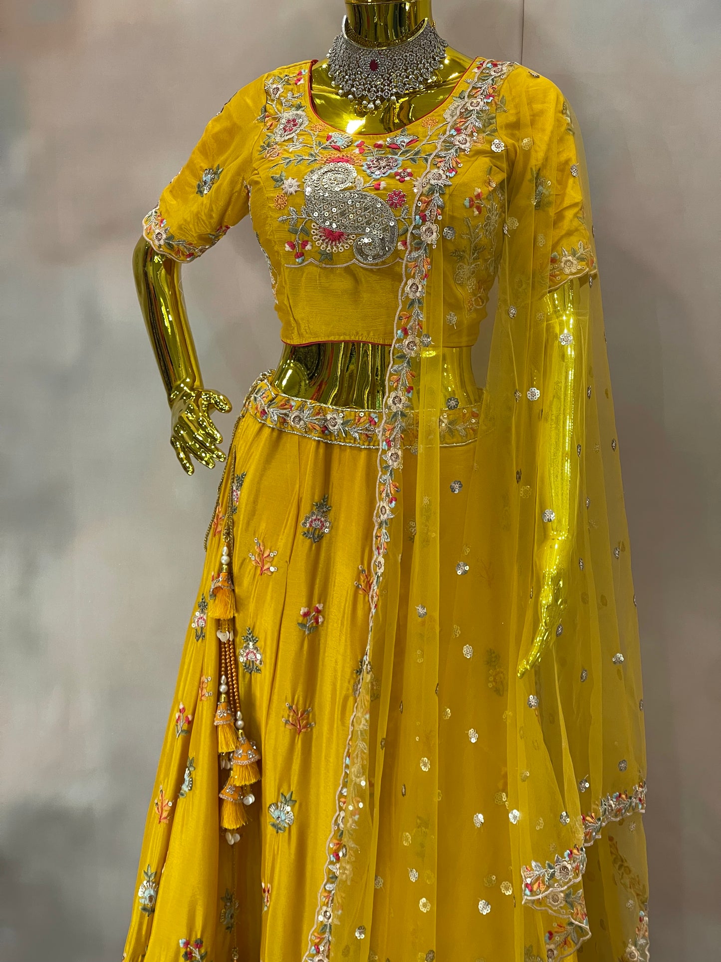 Golden Radiance – Yellow Floral Embroidered Lehenga set