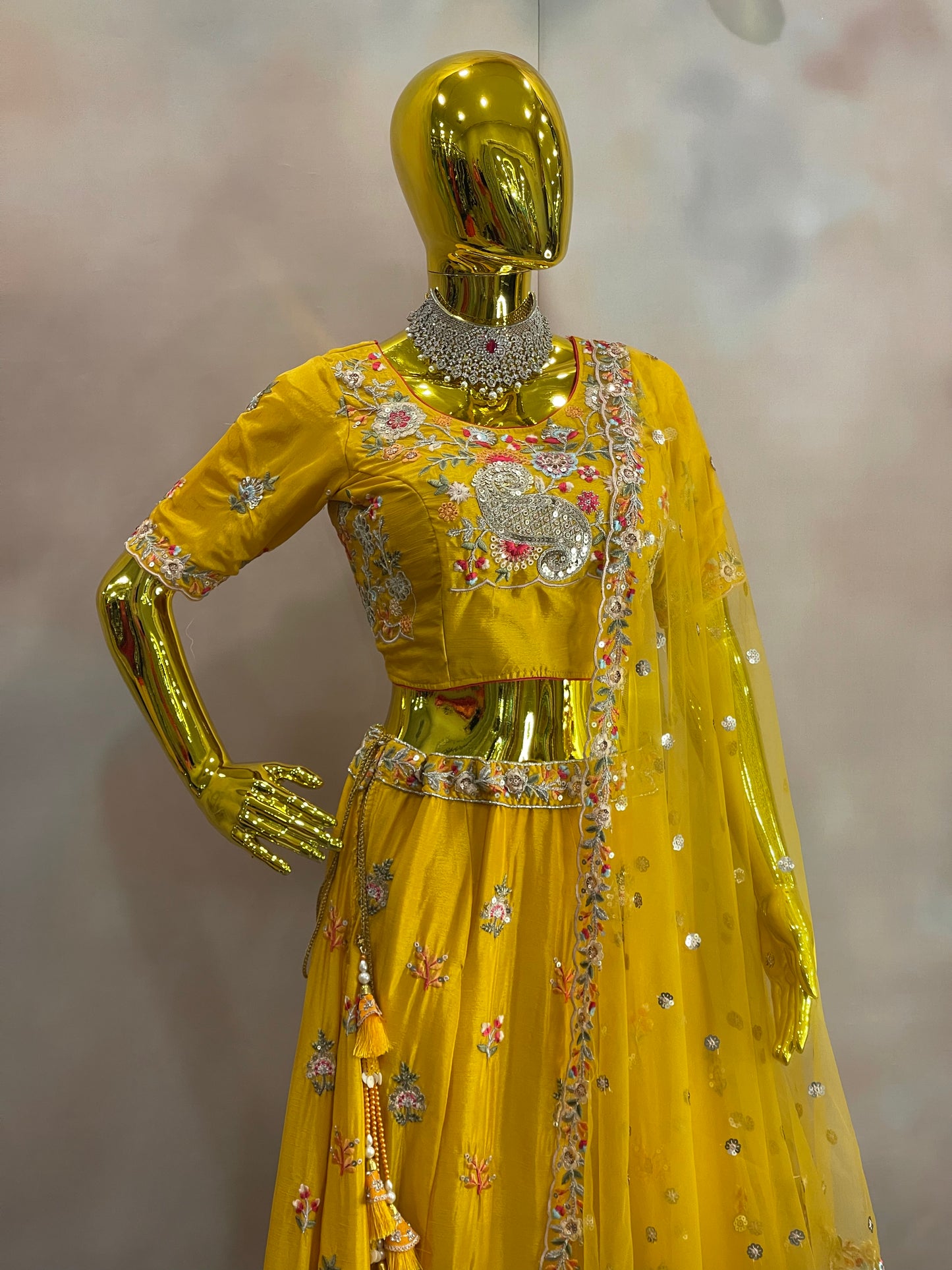 Golden Radiance – Yellow Floral Embroidered Lehenga set