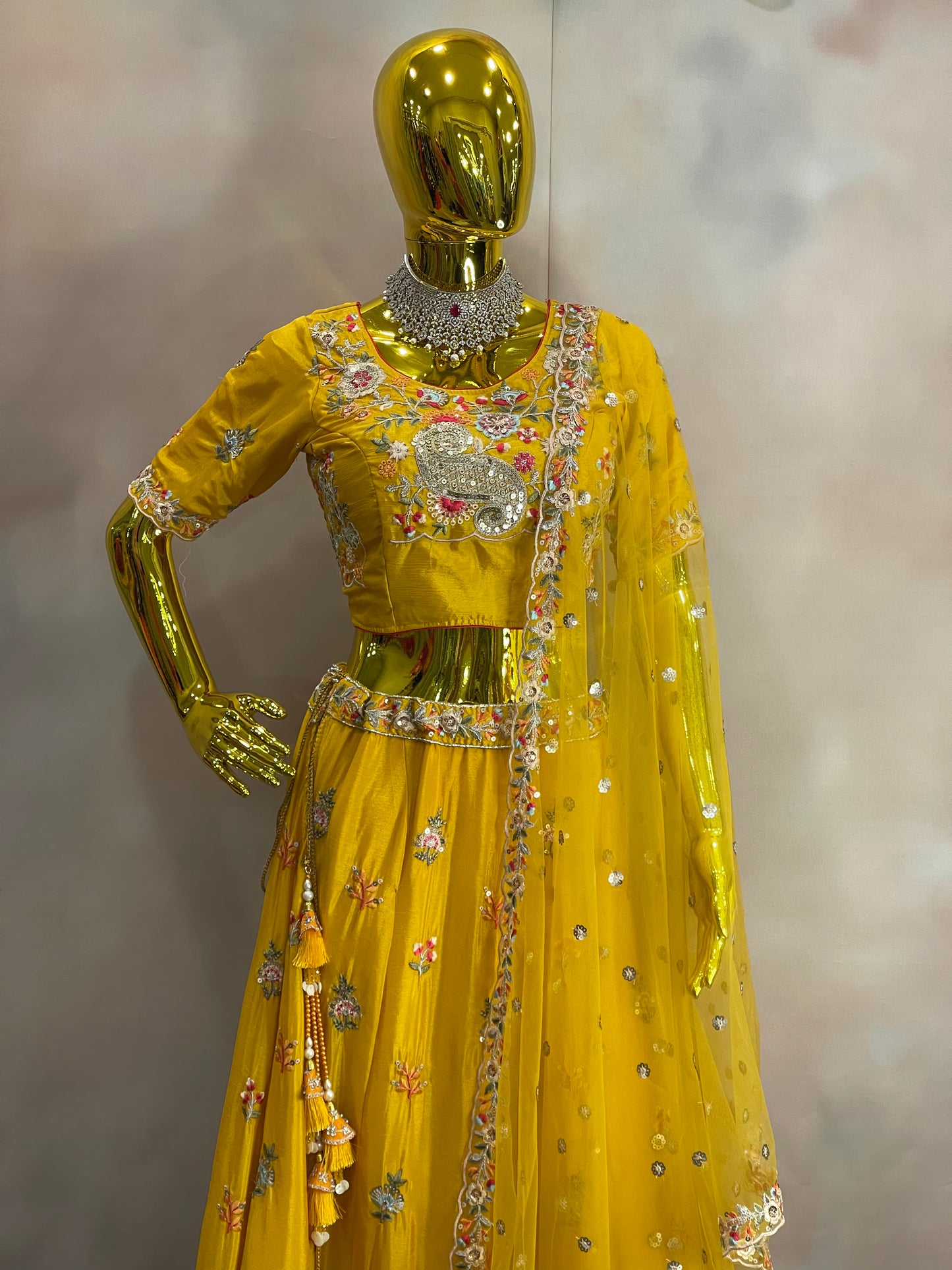 Golden Radiance – Yellow Floral Embroidered Lehenga set