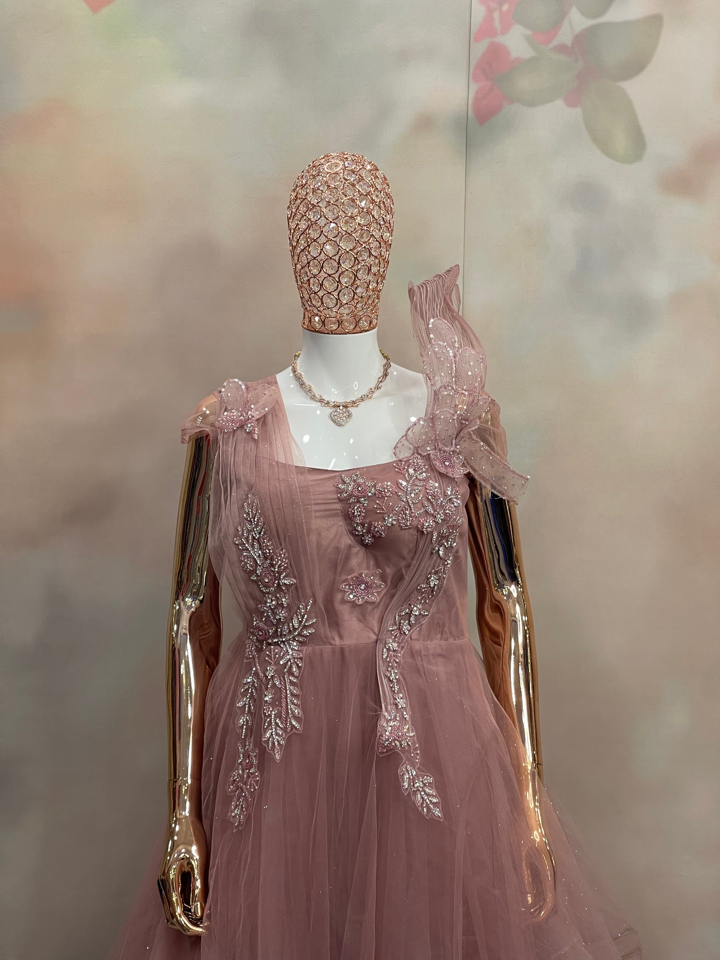 Rosewood Ruffle – Dusty Pink Embellished Gown