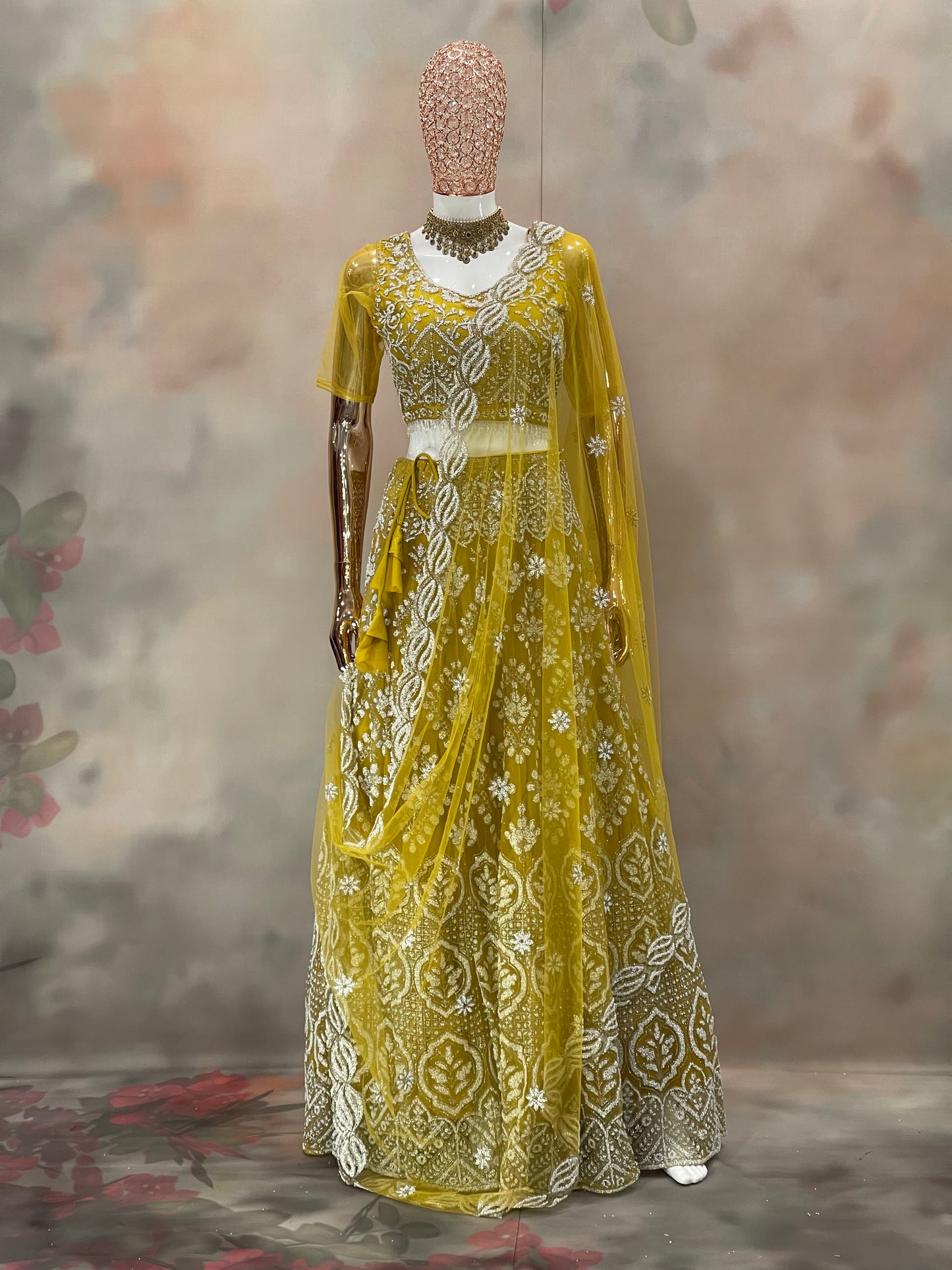 Sunshine Elegance – Mustard Yellow Embroidered Lehenga