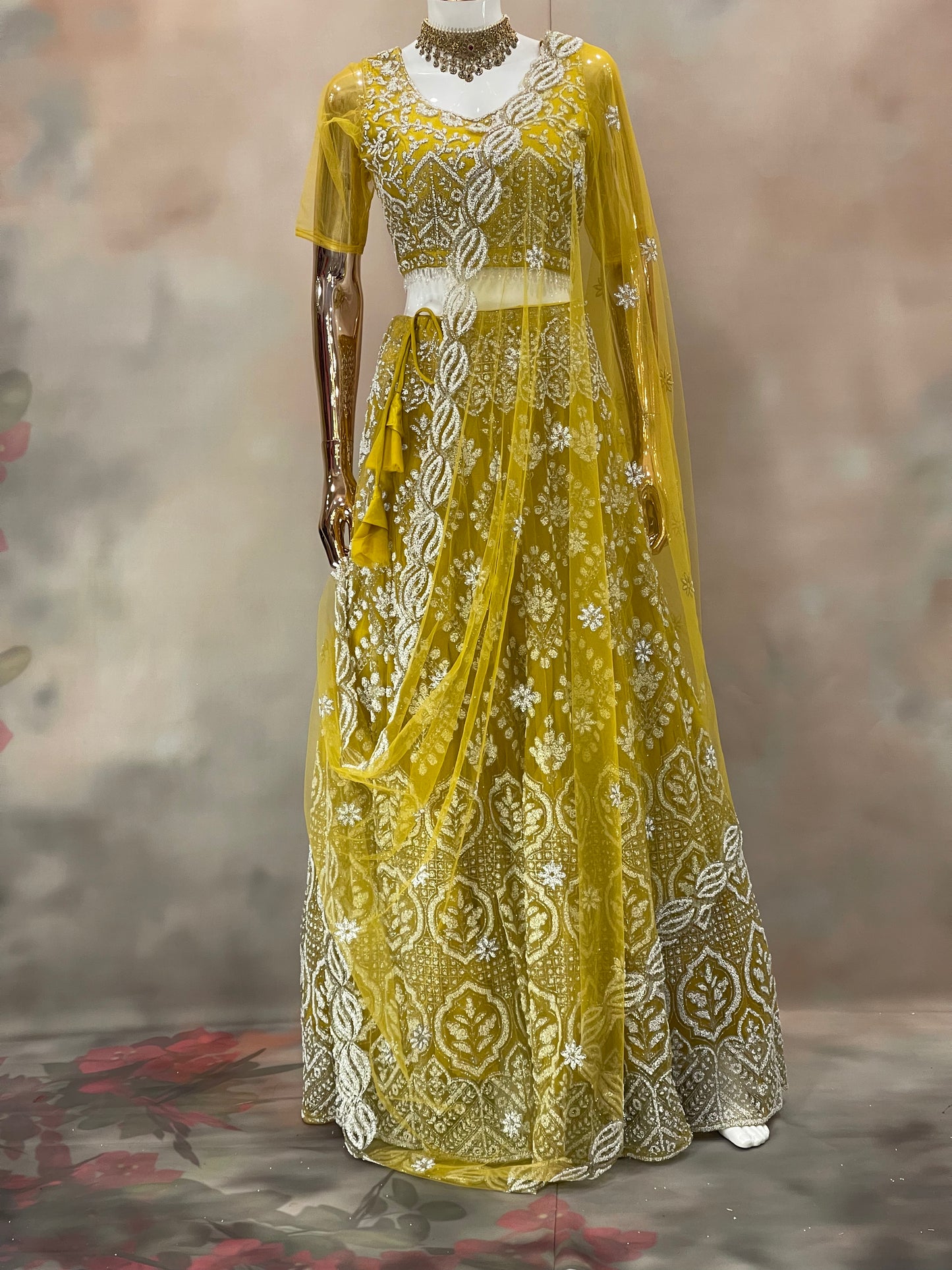 Sunshine Elegance – Mustard Yellow Embroidered Lehenga