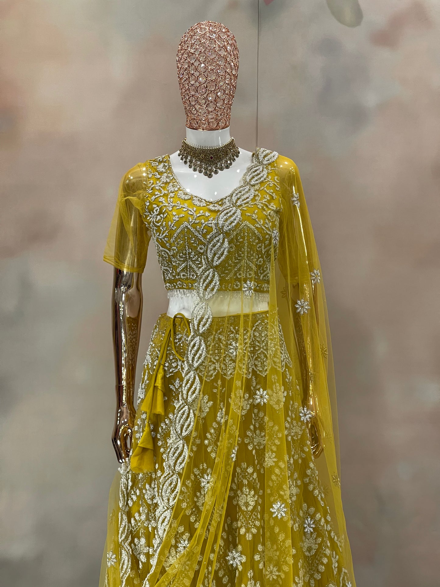 Sunshine Elegance – Mustard Yellow Embroidered Lehenga