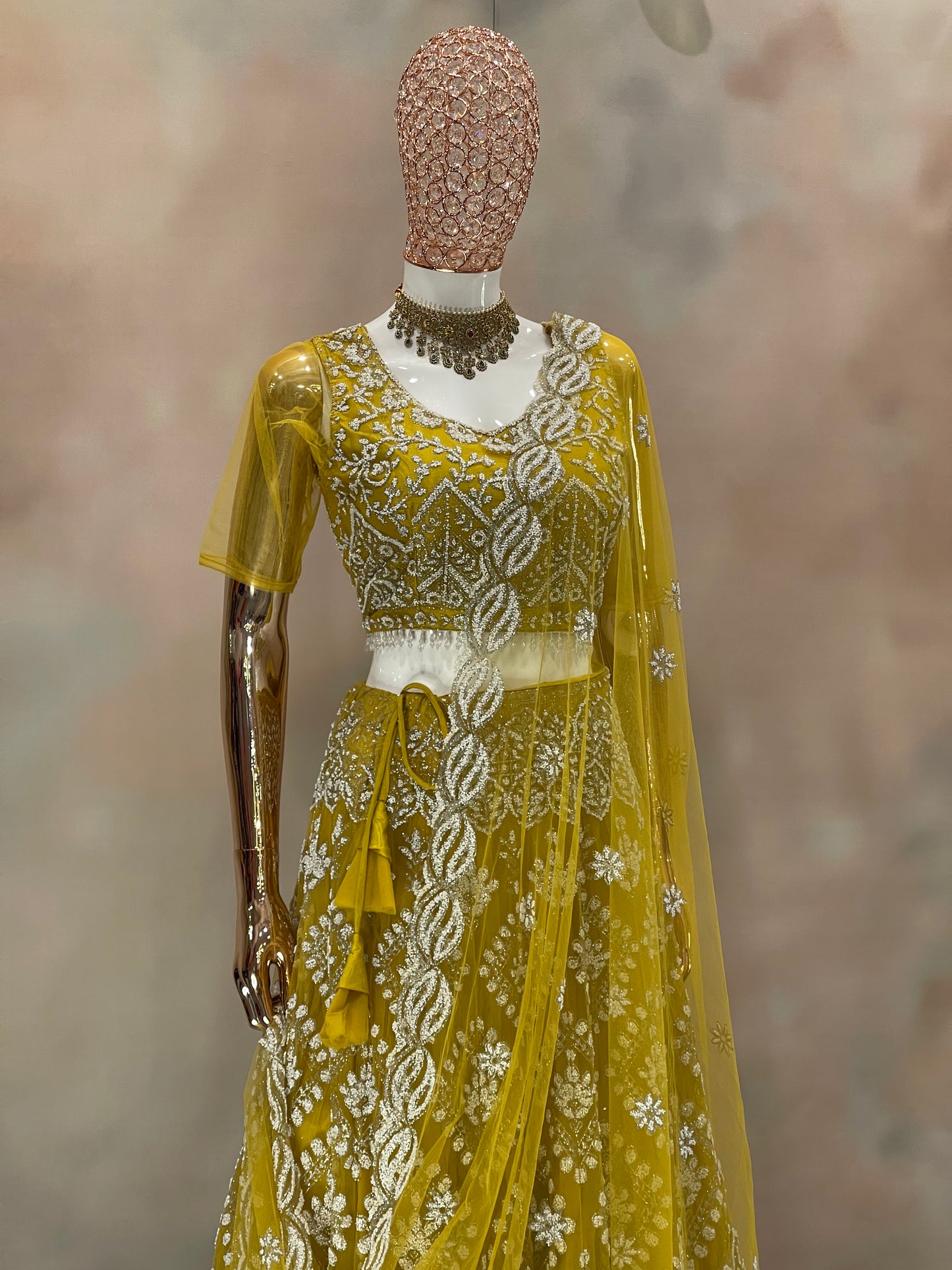 Sunshine Elegance – Mustard Yellow Embroidered Lehenga