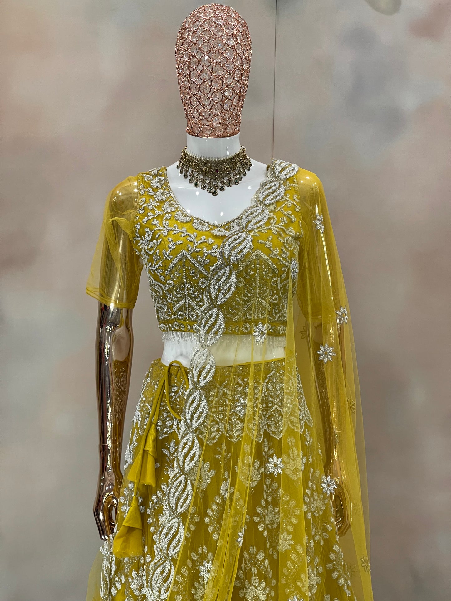 Sunshine Elegance – Mustard Yellow Embroidered Lehenga