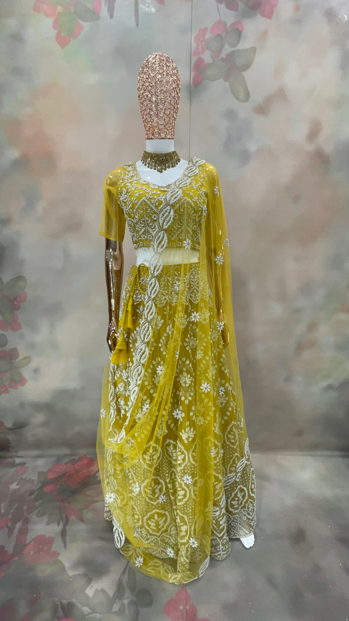 Sunshine Elegance – Mustard Yellow Embroidered Lehenga