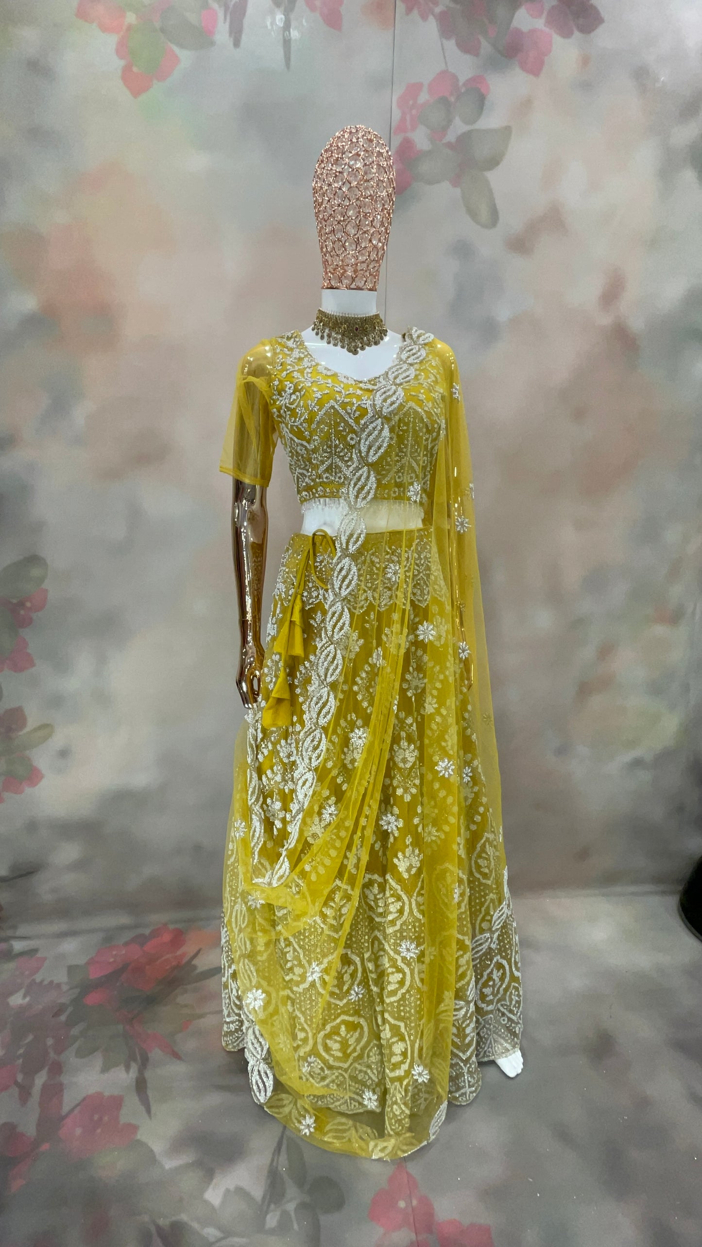 Sunshine Elegance – Mustard Yellow Embroidered Lehenga